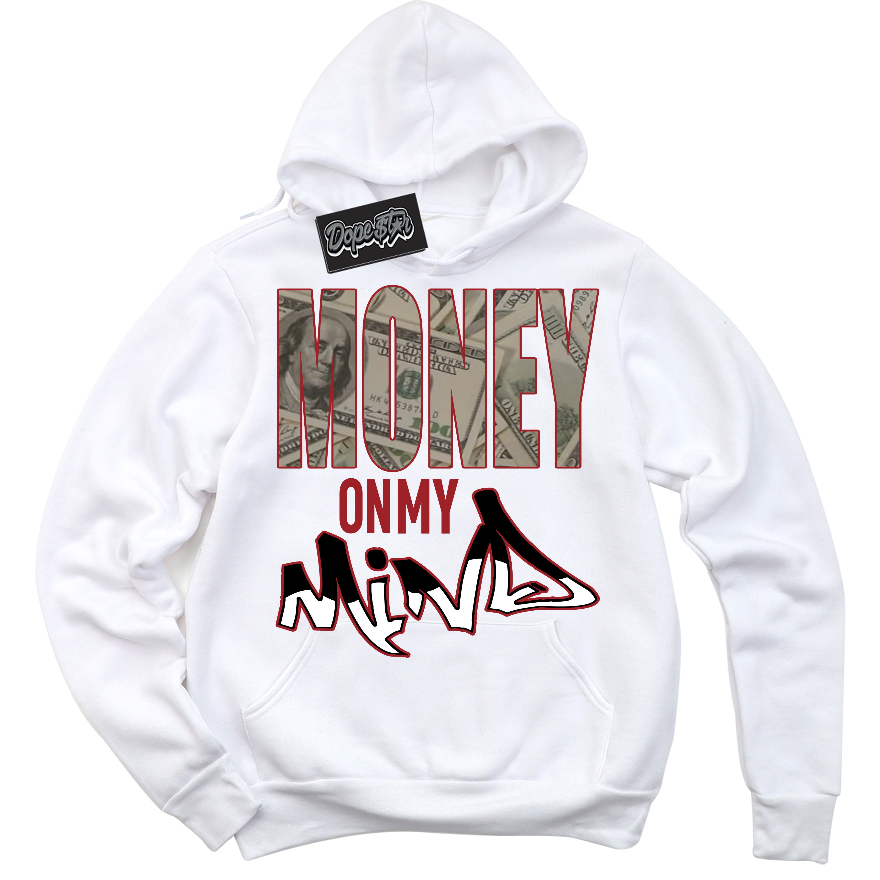 Cool White Hoodie With “ Money On My Mind “ Design That Perfectly Matches Lost And Found 1s Sneakers.