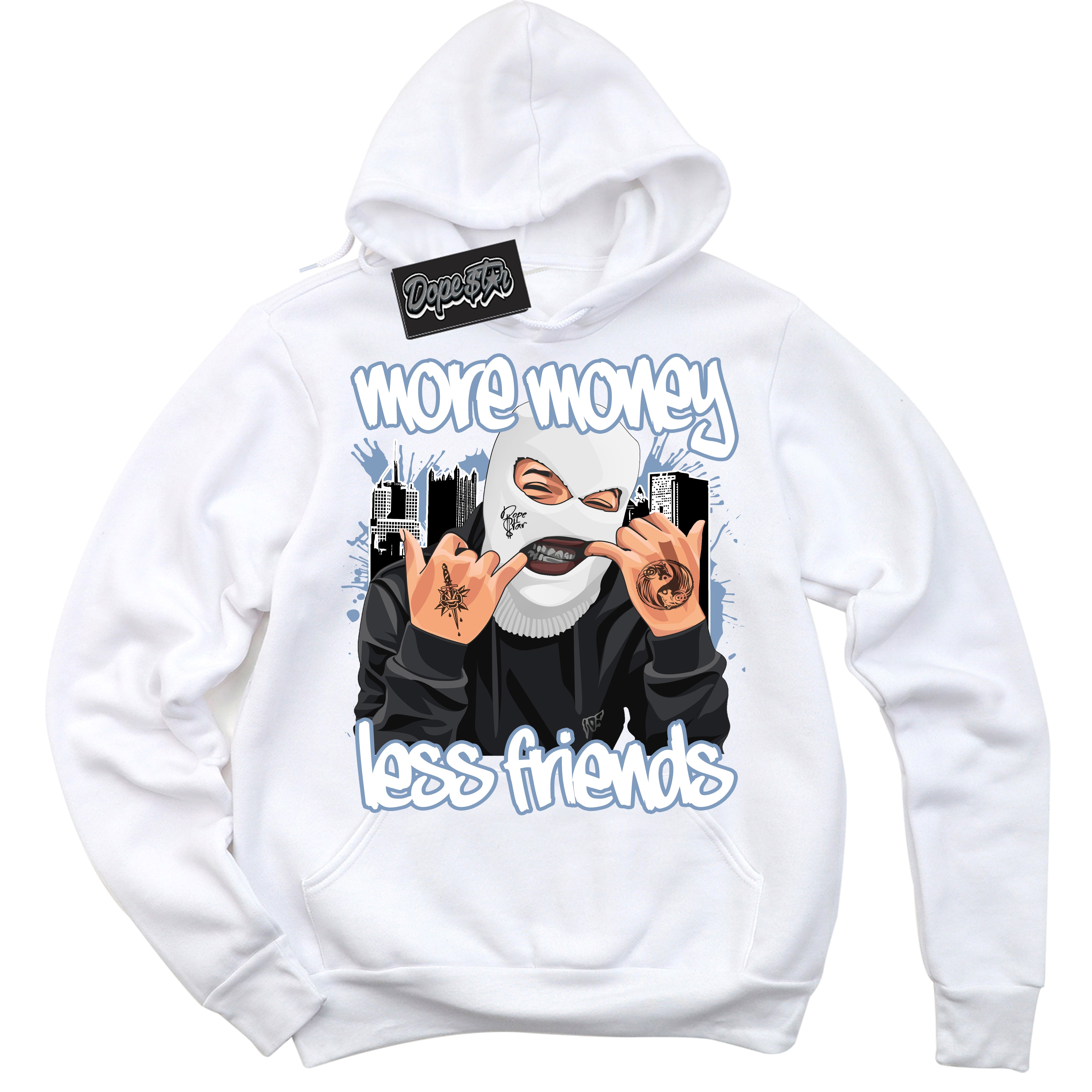Cool White Hoodie with “ More Money Less Friends ”  design that Perfectly Matches Reverse Oreo 6s Sneakers.