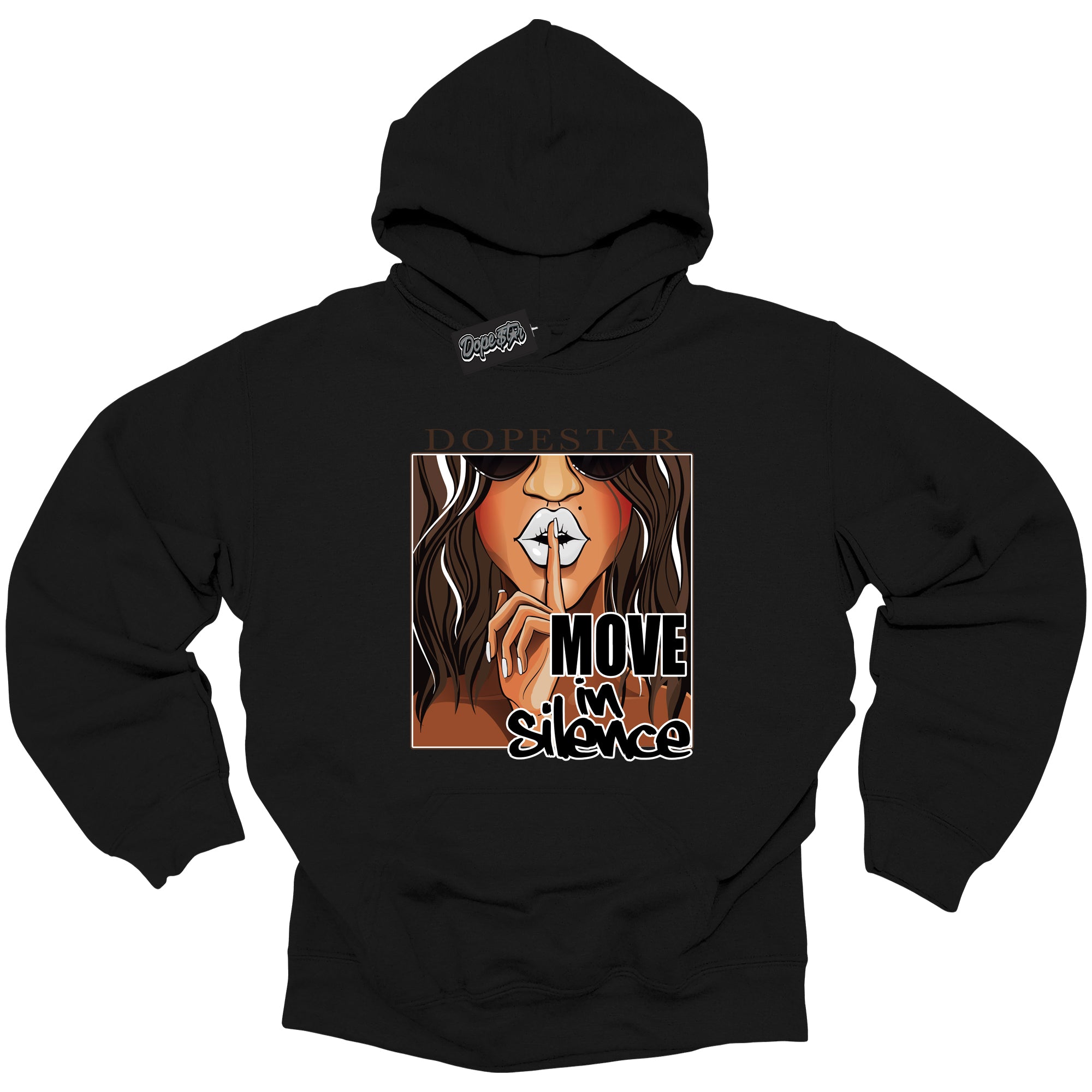 Cool Black Graphic Dope`Star Hoodie with “ Move In Silence “ print, that perfectly matches Palomino 1s sneakers