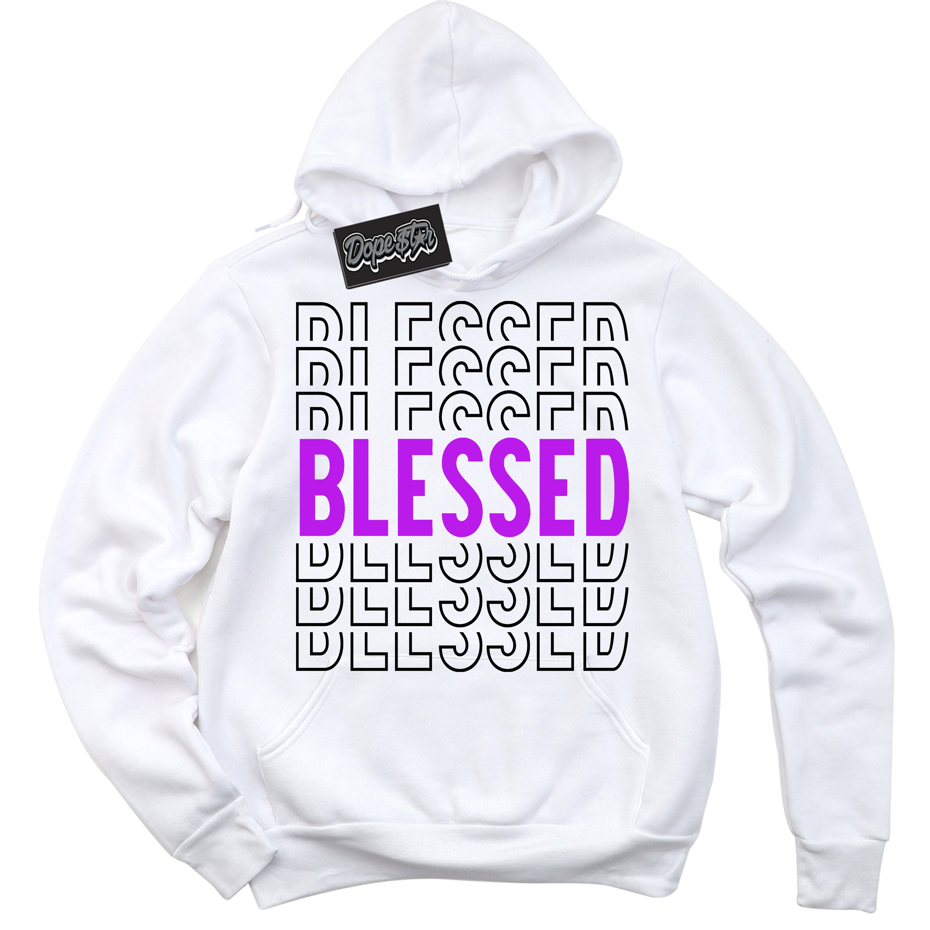 Cool White Hoodie with “ Blessed Stacked ”  design that Perfectly Matches RTKT Genesis Dunk Sneakers.