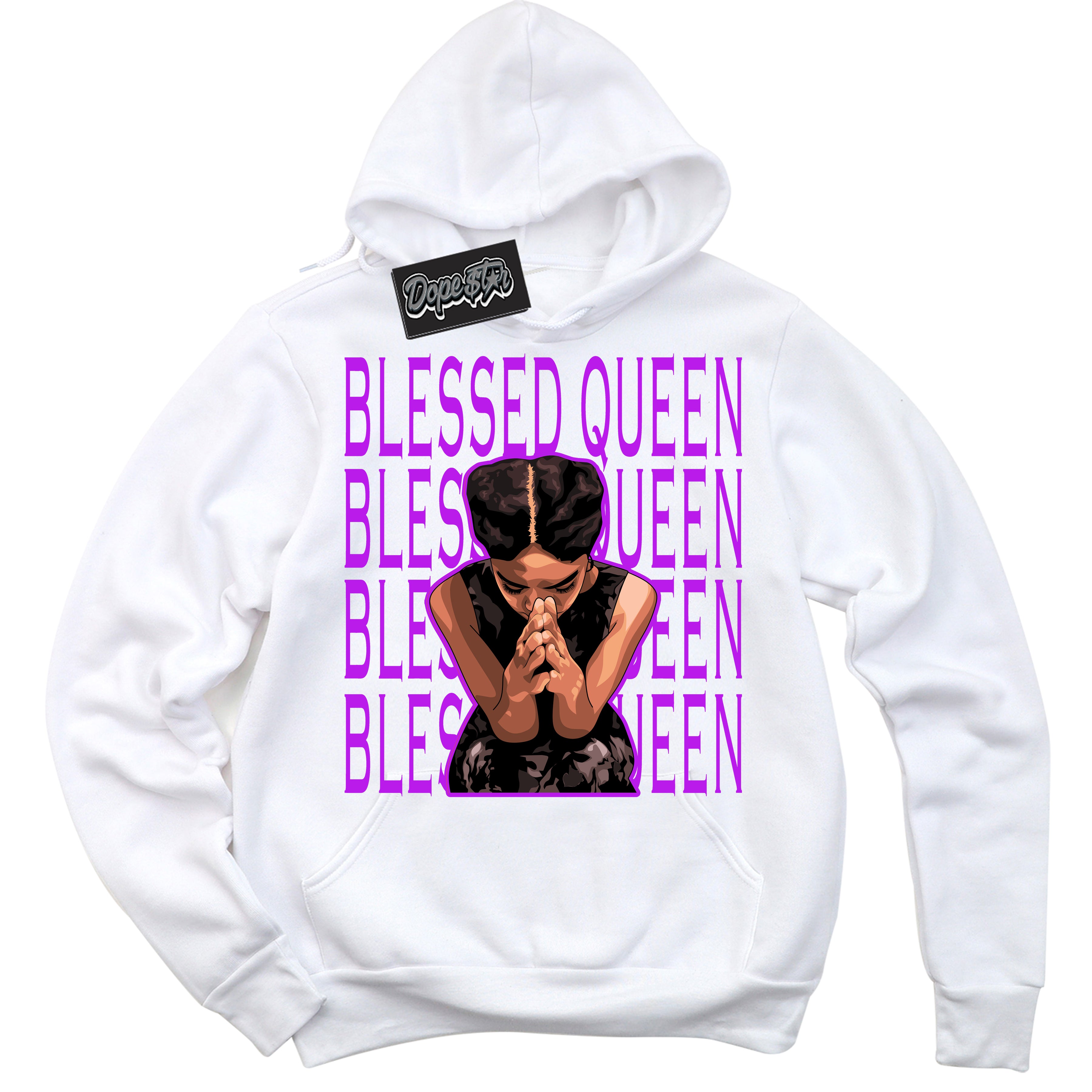 Cool White Hoodie with “ Blessed Queen ”  design that Perfectly Matches RTKT Genesis Dunk Sneakers.