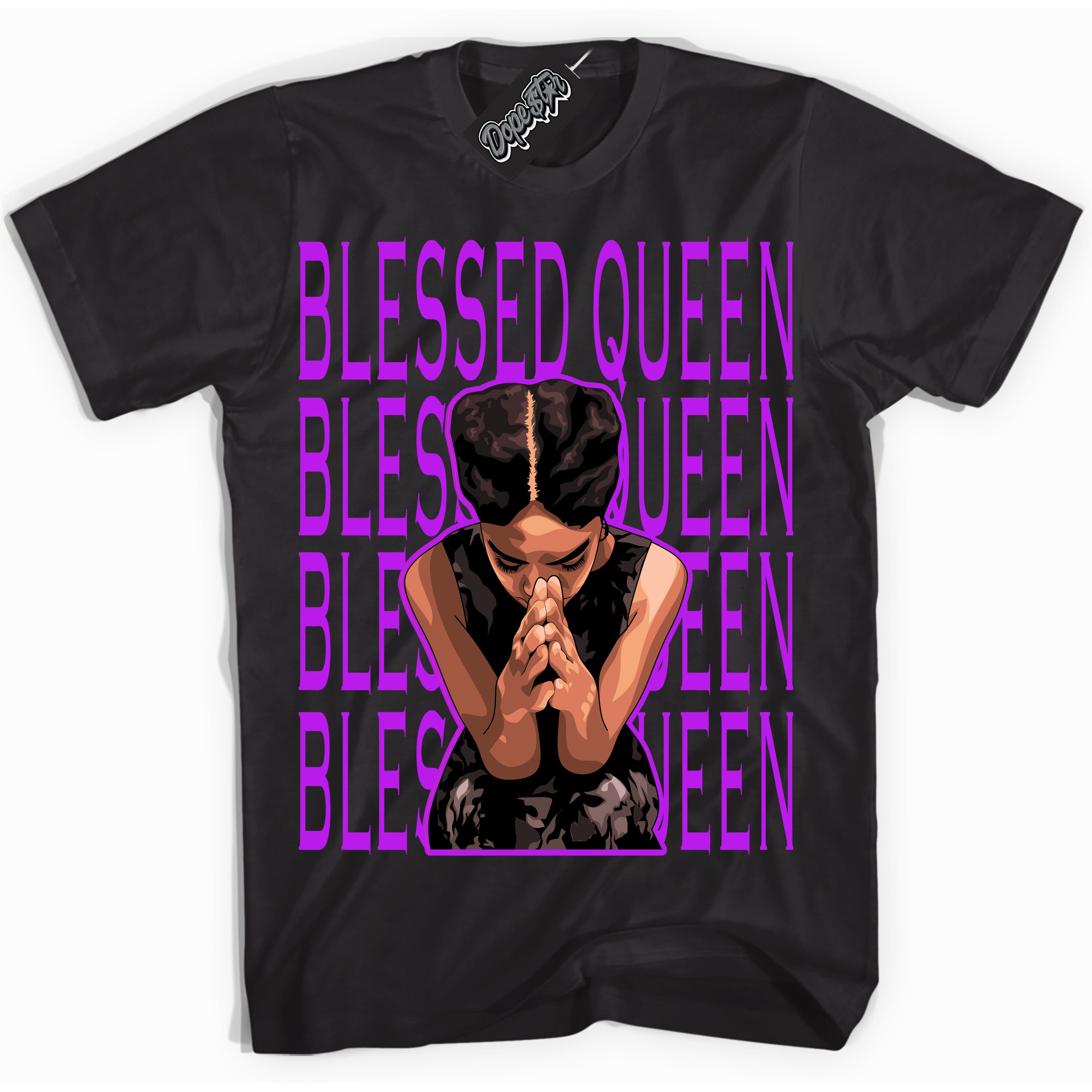 Cool Black Shirt with “ Blessed Queen” design that perfectly matches RTKT Genesis Dunk Sneakers.