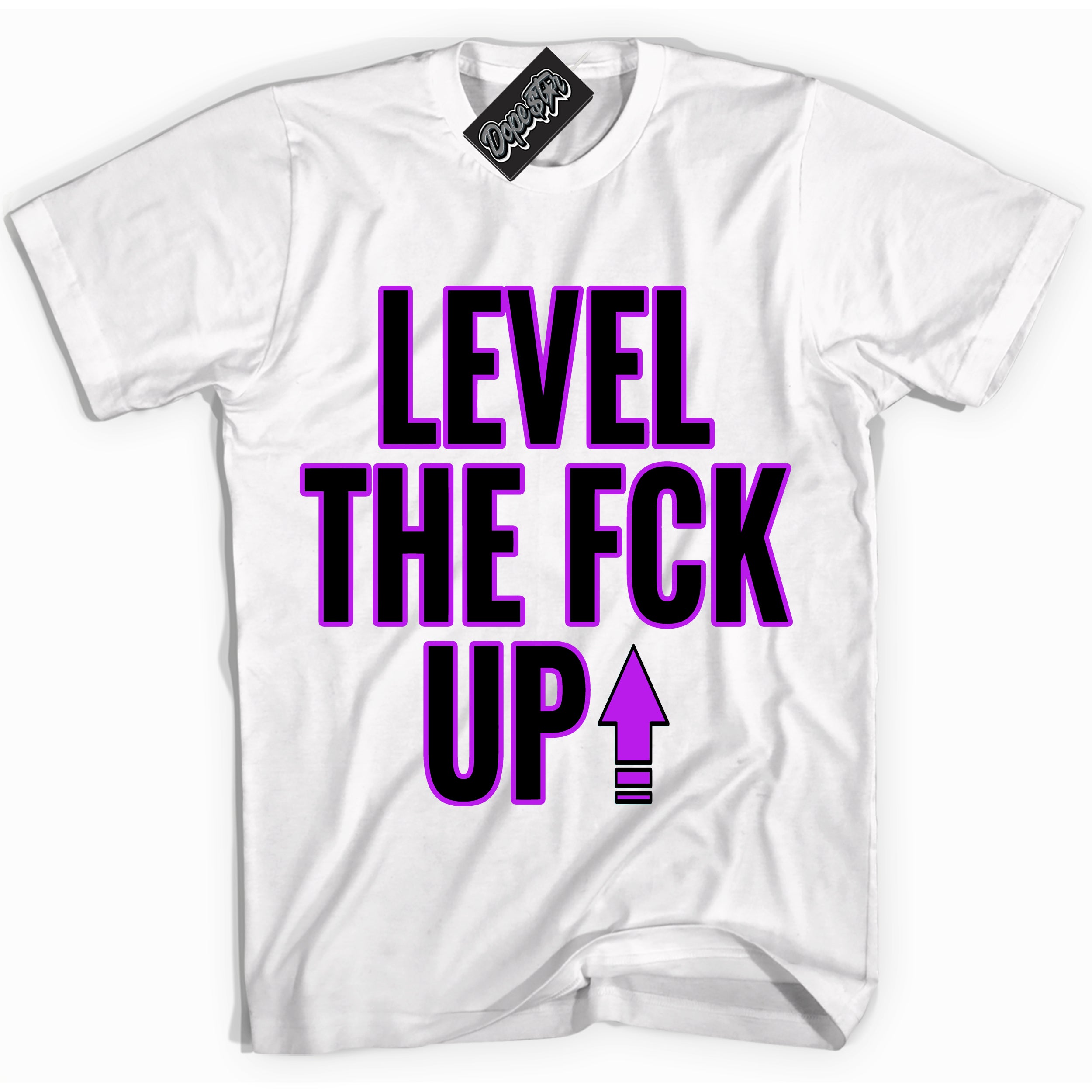 Cool White Shirt with “ Level The Fck Up” design that perfectly matches RTKT Genesis Dunk Sneakers.
