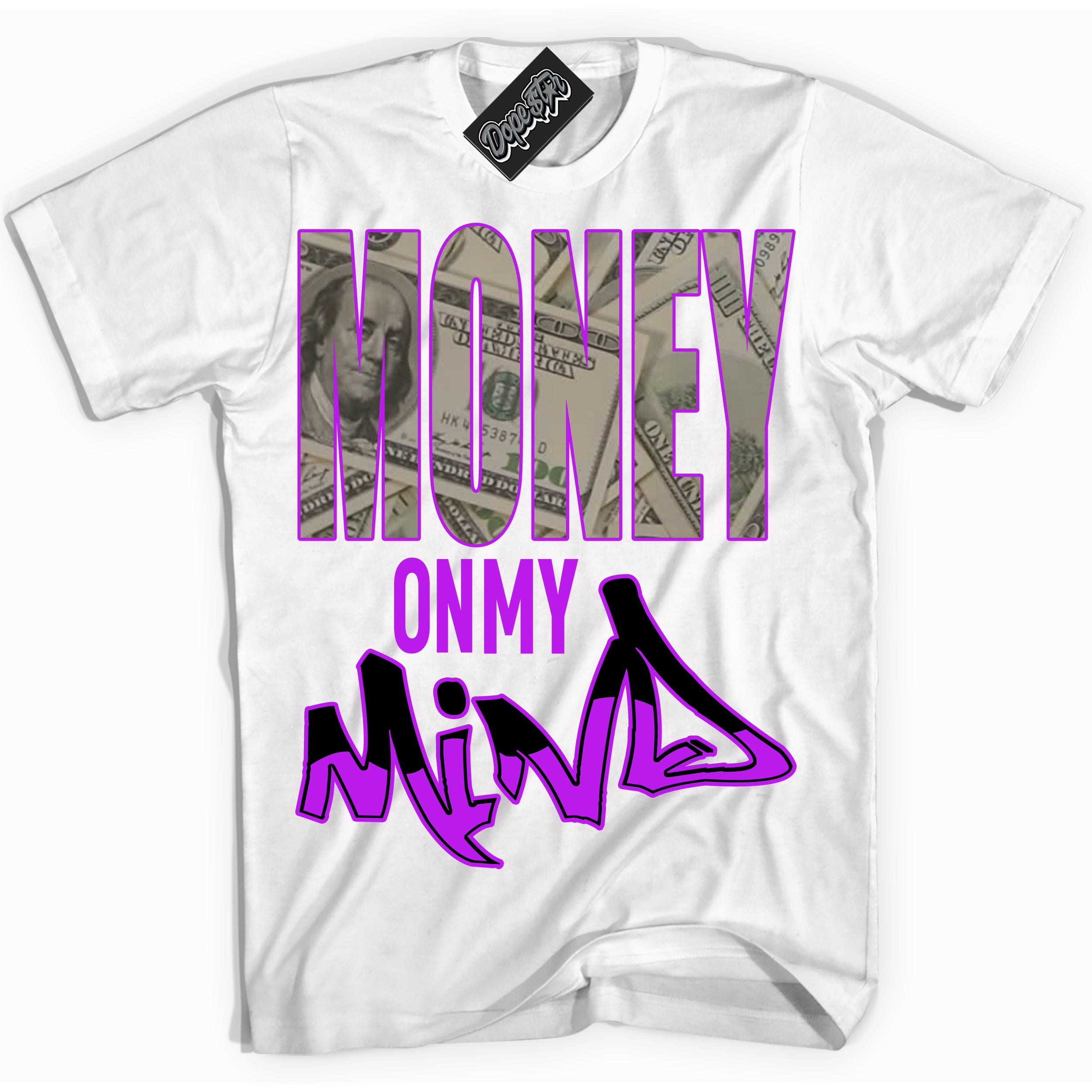 Cool White Shirt with “ Money On My Mind” design that perfectly matches RTKT Genesis Dunk Sneakers.
