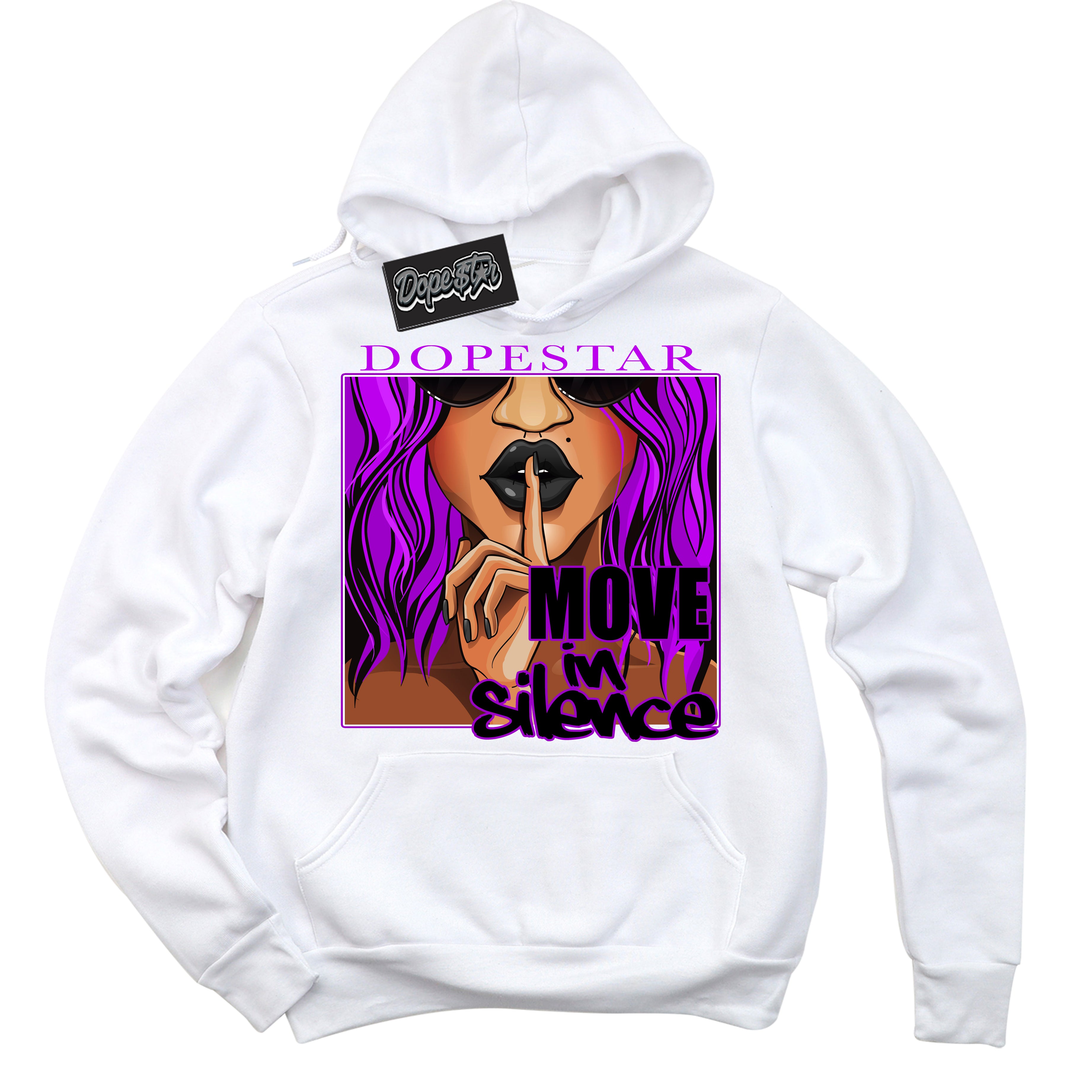 Cool White Hoodie with “ Move In Silence ”  design that Perfectly Matches RTKT Genesis Dunk Sneakers.