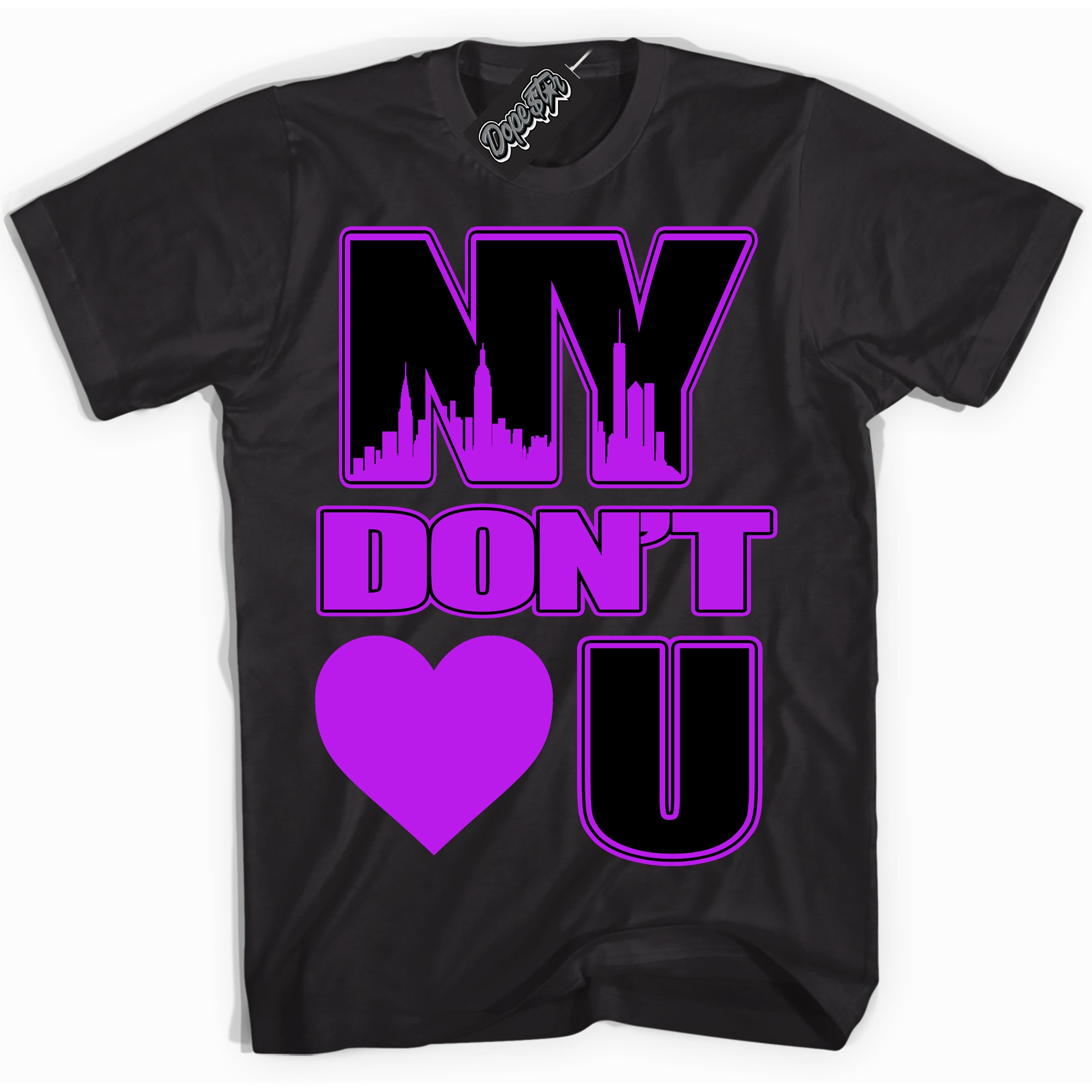 Cool Black Shirt with “ NY Don't Love You” design that perfectly matches RTKT Genesis Dunk Sneakers.