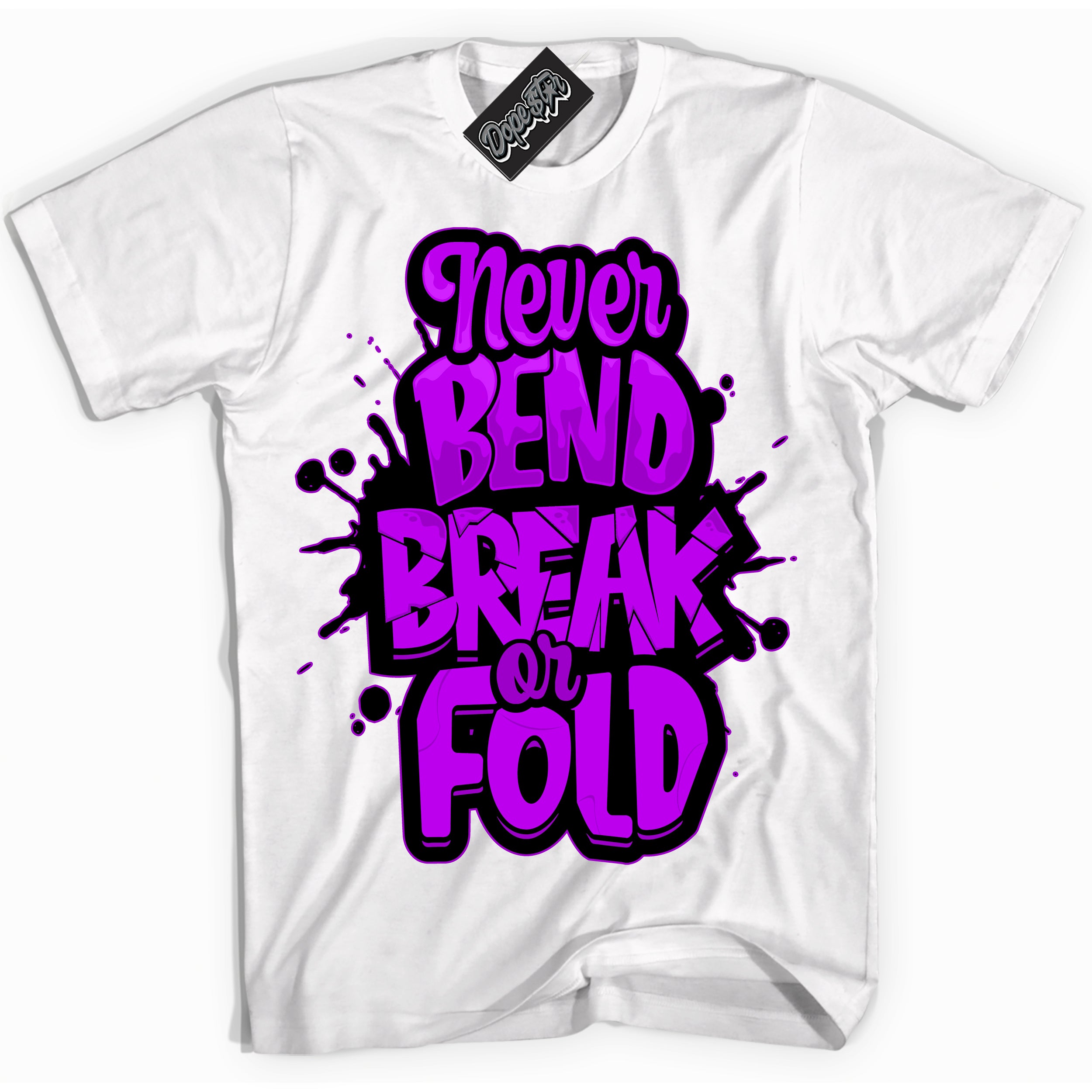 Cool White Shirt with “ Never Bend Break Or Fold” design that perfectly matches RTKT Genesis Dunk Sneakers.