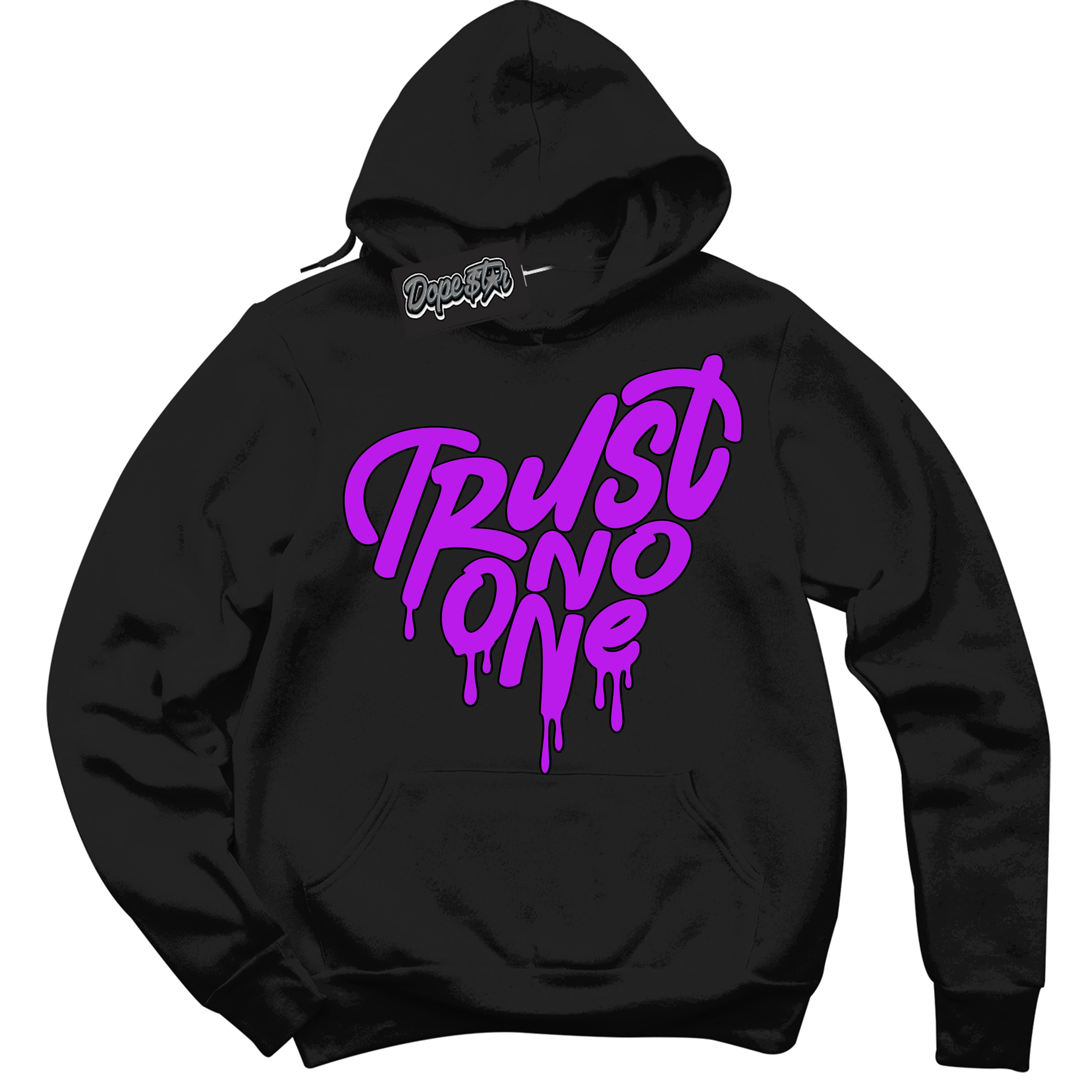 Cool Black Hoodie with “ Trust No One Heart ”  design that Perfectly Matches RTKT Genesis Dunk Sneakers.