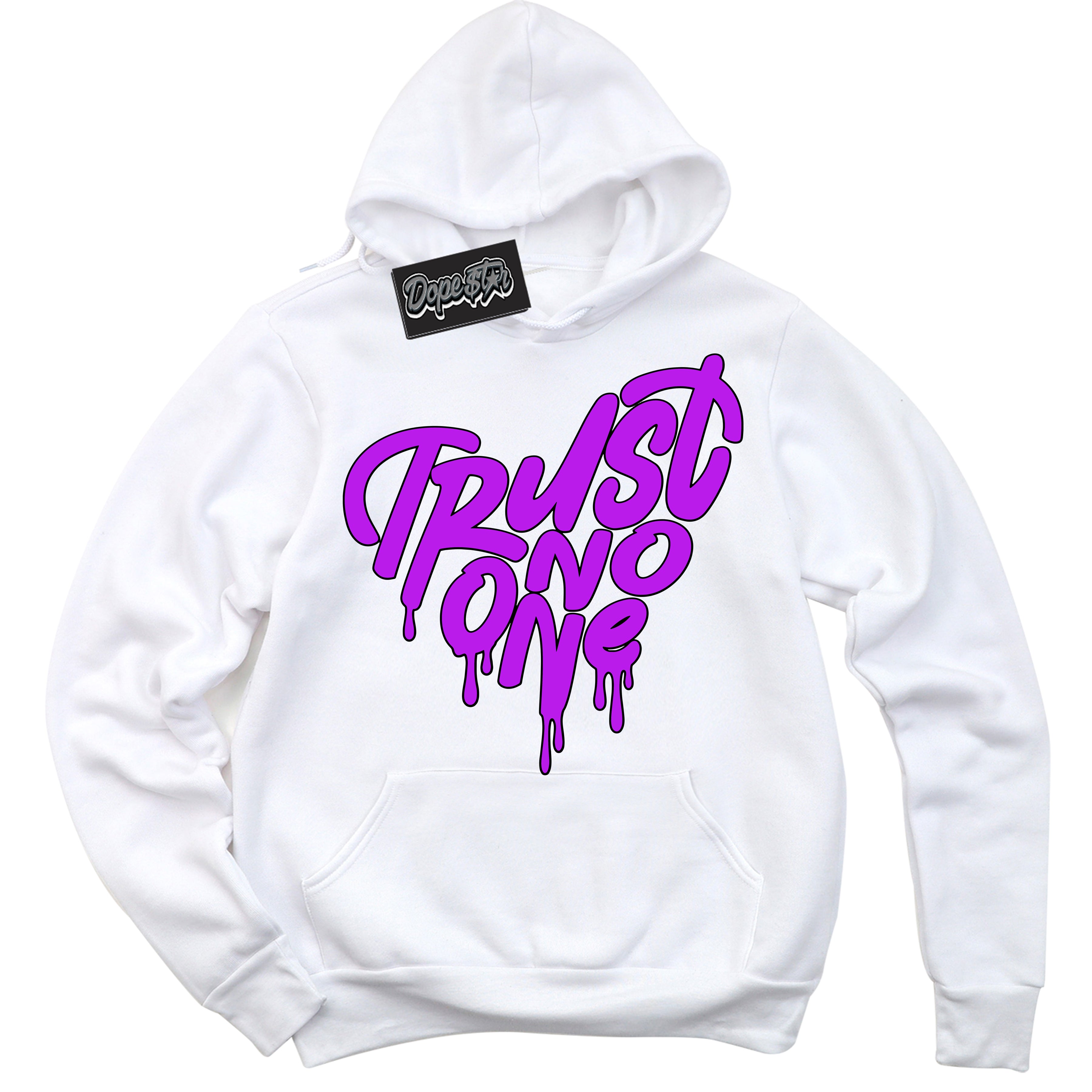 Cool White Hoodie with “ Trust No One Heart ”  design that Perfectly Matches RTKT Genesis Dunk Sneakers.