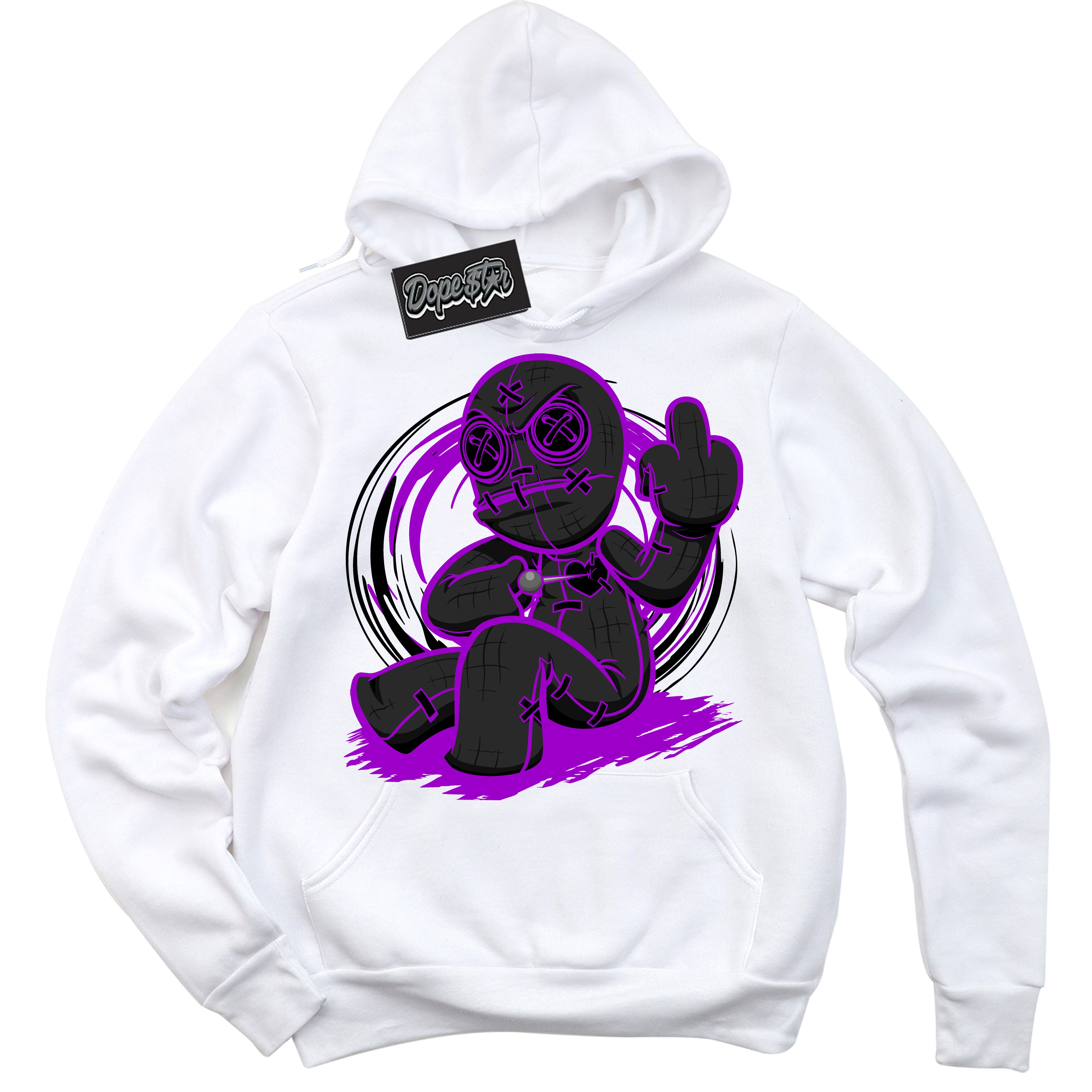Cool White Hoodie with “ VooDoo Doll ”  design that Perfectly Matches RTKT Genesis Dunk Sneakers.
