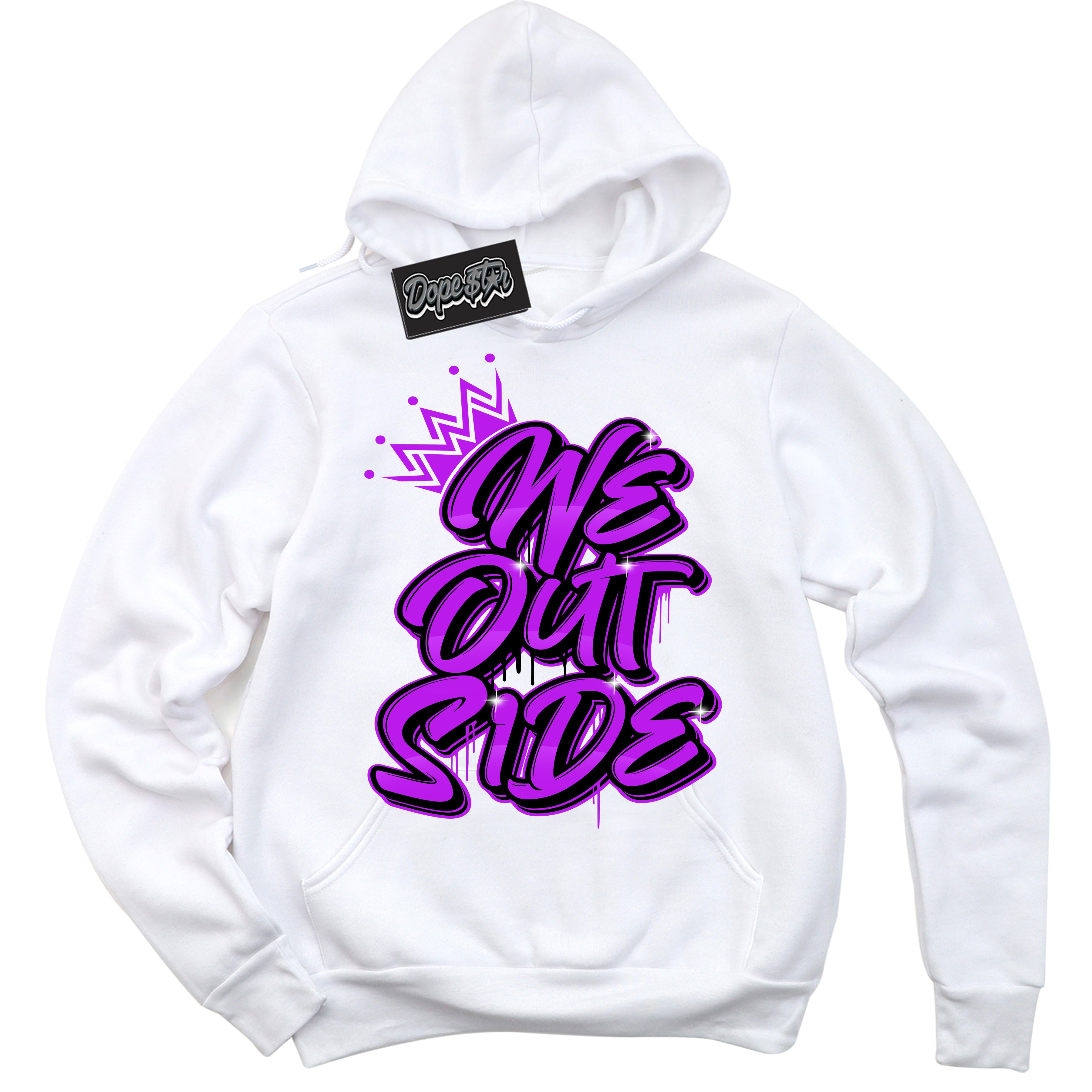 Cool White Hoodie with “ We Outside ”  design that Perfectly Matches RTKT Genesis Dunk Sneakers.