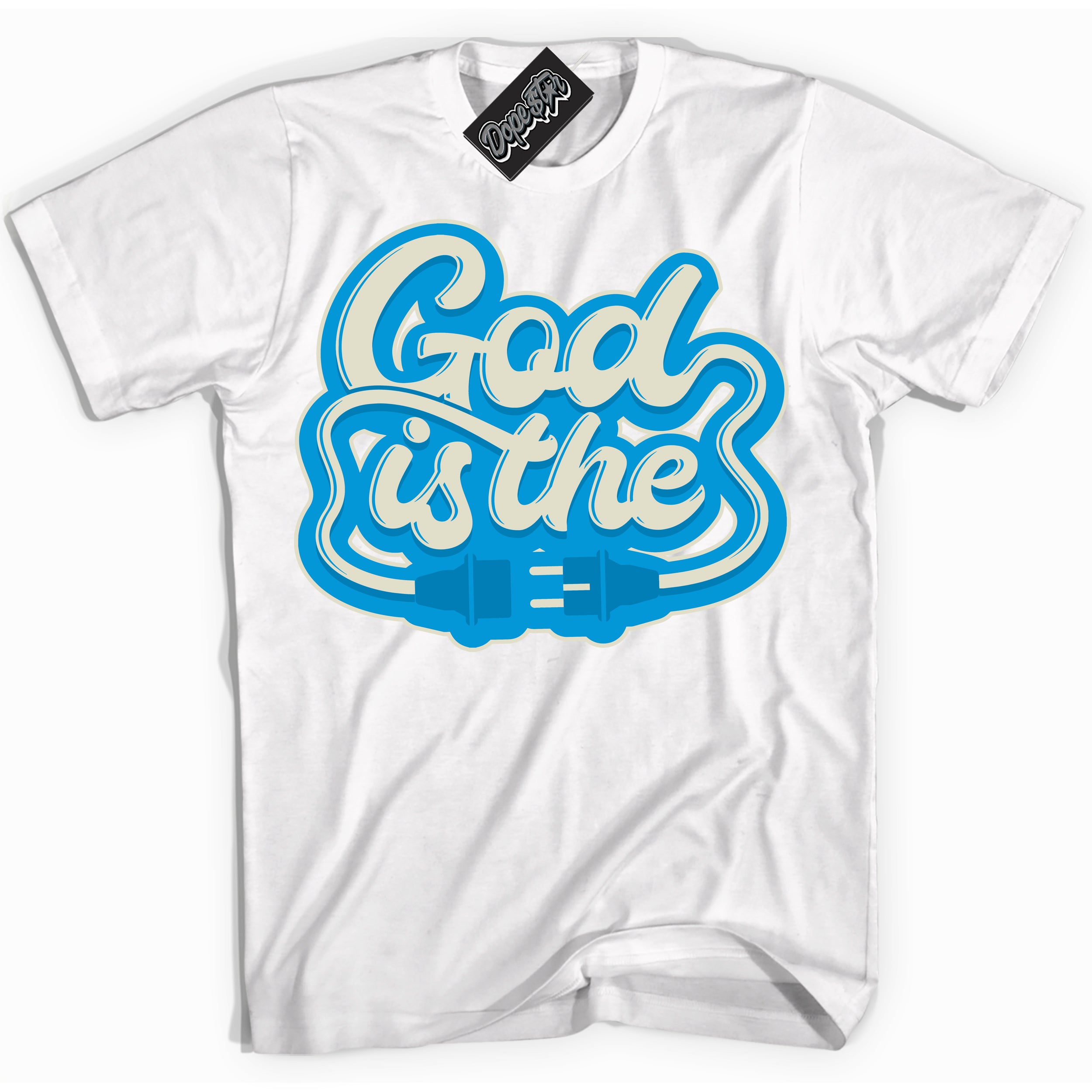 Dunk High Next Nature Light Khaki Star Blue 'God Is The' Shirt – White Streetwear T-Shirt | Sneaker Matching Tee for Dunk High Next Nature Light Khaki Star Blue | Men's & Women's Streetwear Outfit by Sneaker Shirts Outlet.
