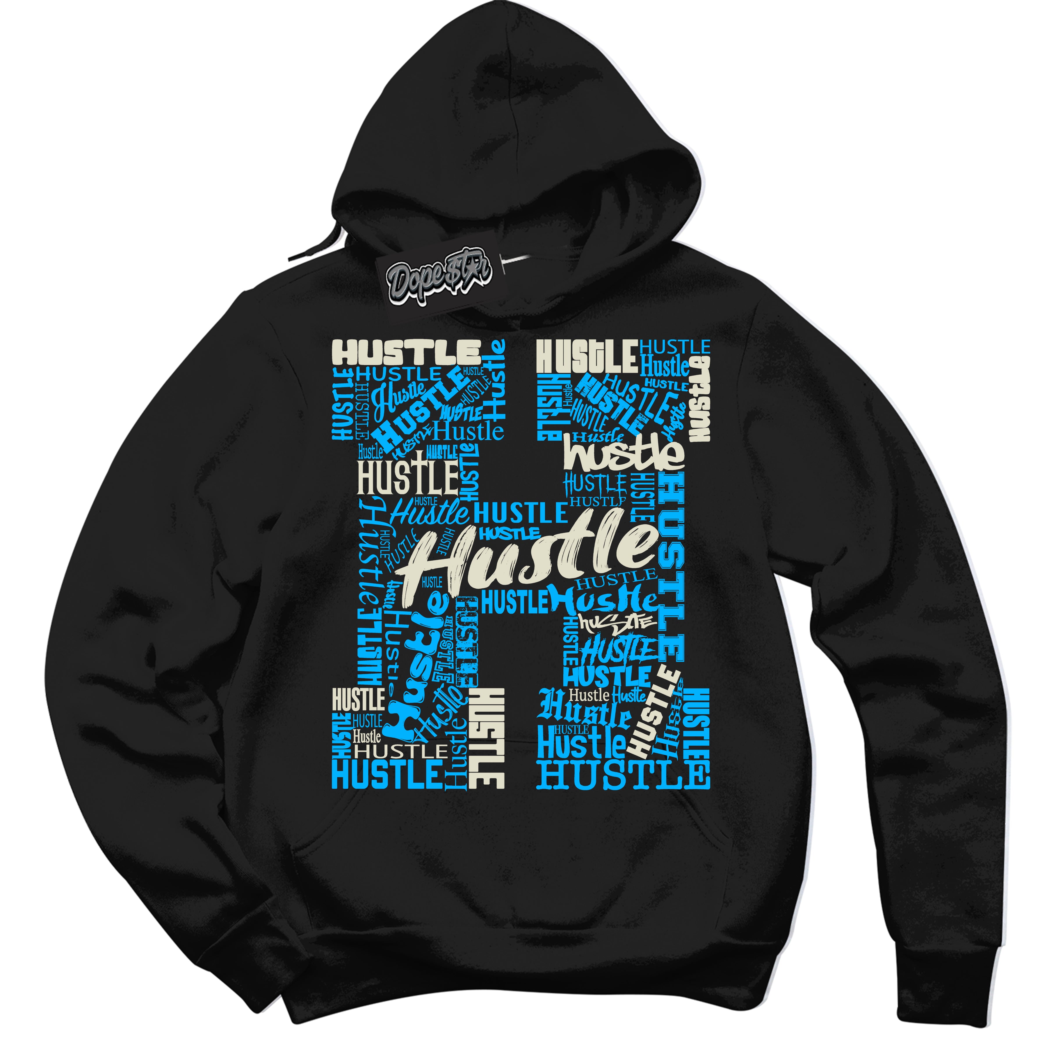 Dunk High Next Nature Light Khaki Star Blue 'Hustle H' Hoodie – Black Streetwear Sweatshirt | Sneaker Matching Hoodie for Dunk High Next Nature Light Khaki Star Blue | Urban Fashion for Hustle H | Men's & Women's Streetwear Outfit by Sneaker Shirts Outlet.