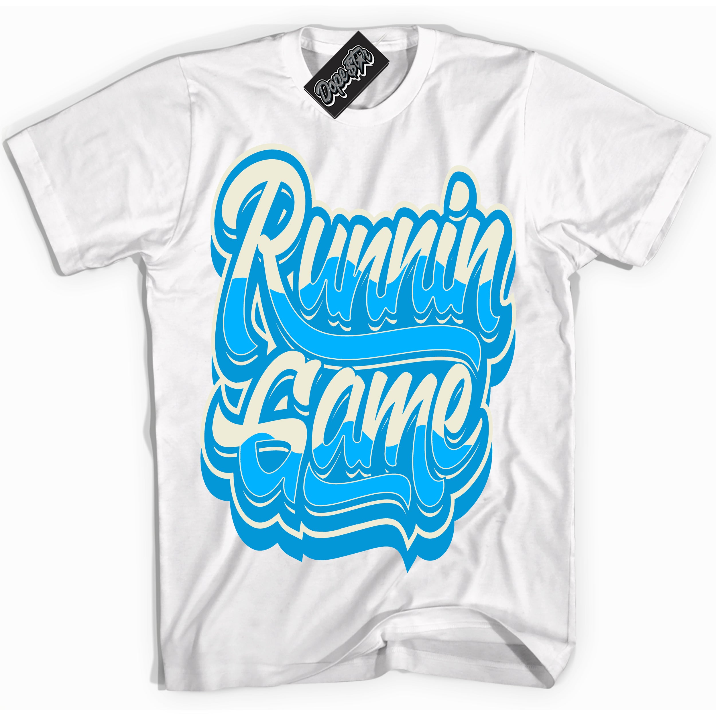 Dunk High Next Nature Light Khaki Star Blue 'Running Game' Shirt – White Streetwear T-Shirt | Sneaker Matching Tee for Dunk High Next Nature Light Khaki Star Blue | Urban Fashion for Running Game | Men's & Women's Streetwear Outfit by Sneaker Shirts Outlet.