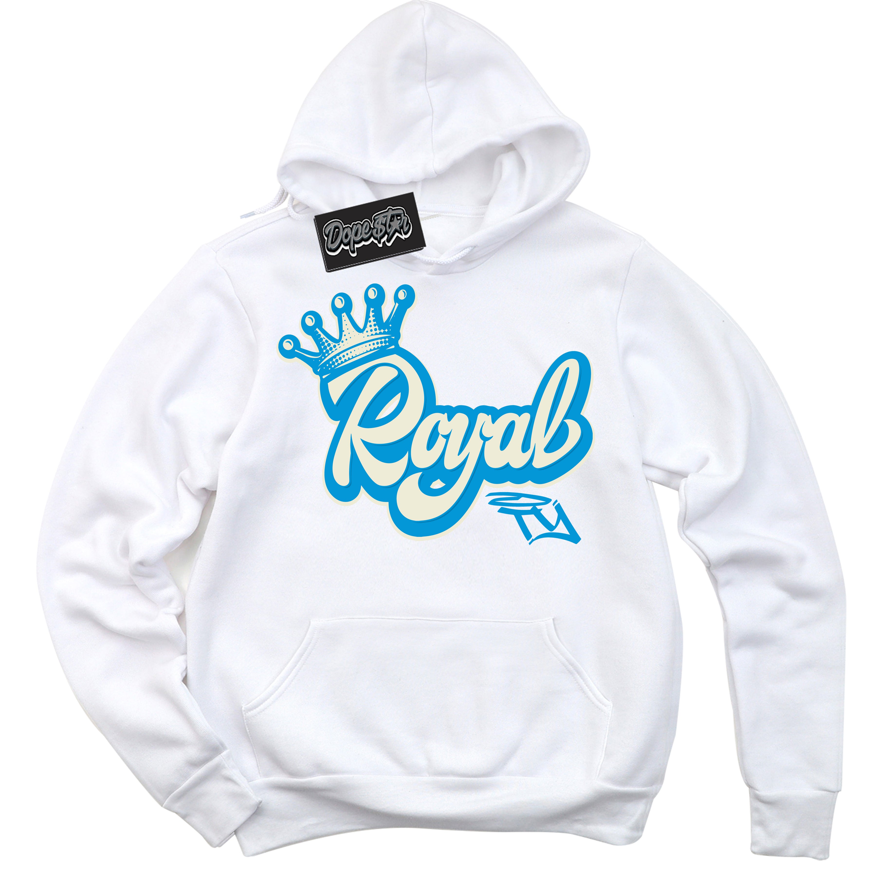 Dunk High Next Nature Light Khaki Star Blue 'Royalty' Hoodie – White Streetwear Sweatshirt | Sneaker Matching Hoodie for Dunk High Next Nature Light Khaki Star Blue | Urban Fashion for Royalty | Men's & Women's Streetwear Outfit by Sneaker Shirts Outlet.