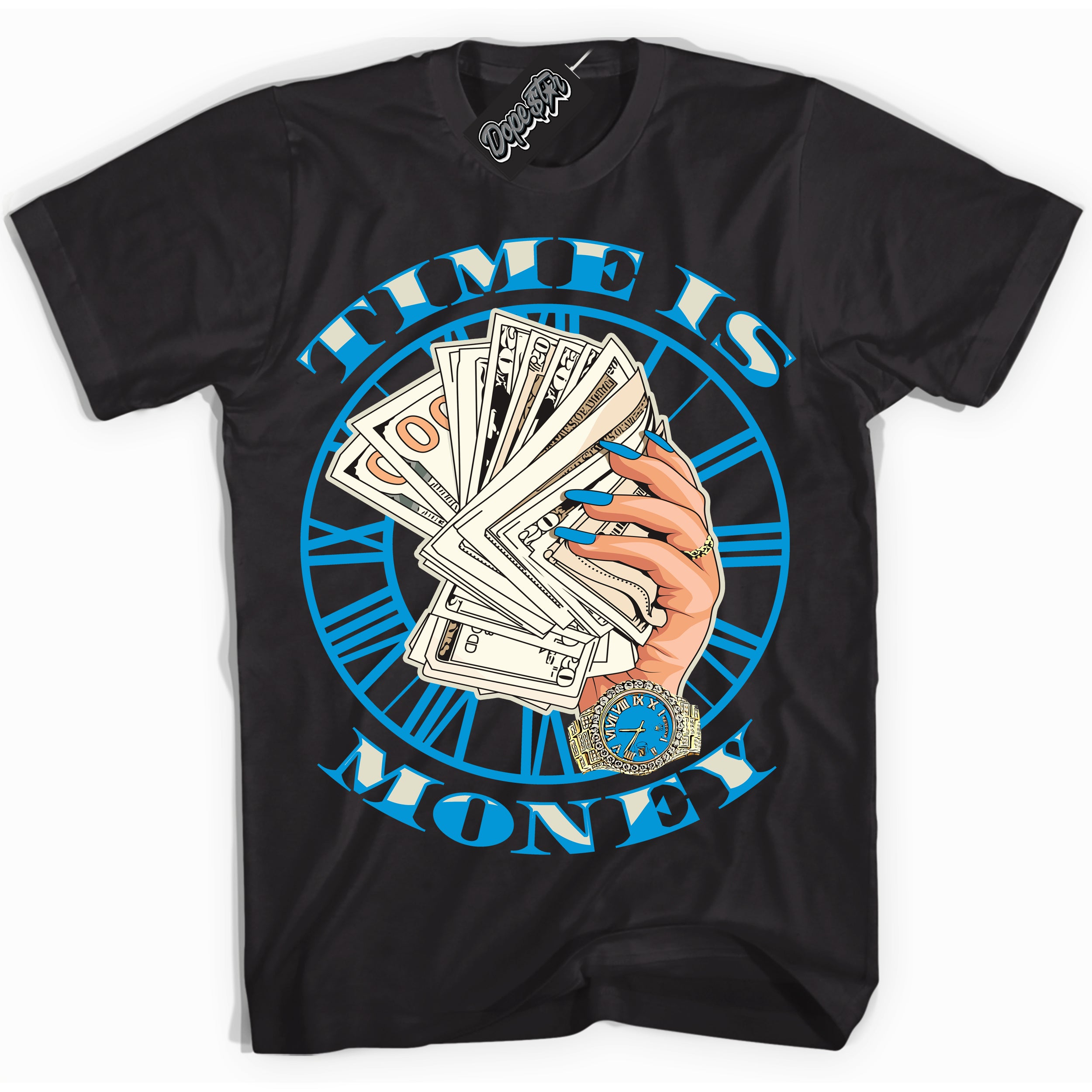 Dunk High Next Nature Light Khaki Star Blue 'Time Is Money' Shirt – Black Streetwear T-Shirt | Sneaker Matching Tee for Dunk High Next Nature Light Khaki Star Blue | Urban Fashion for Time Is Money | Men's & Women's Streetwear Outfit by Sneaker Shirts Outlet.