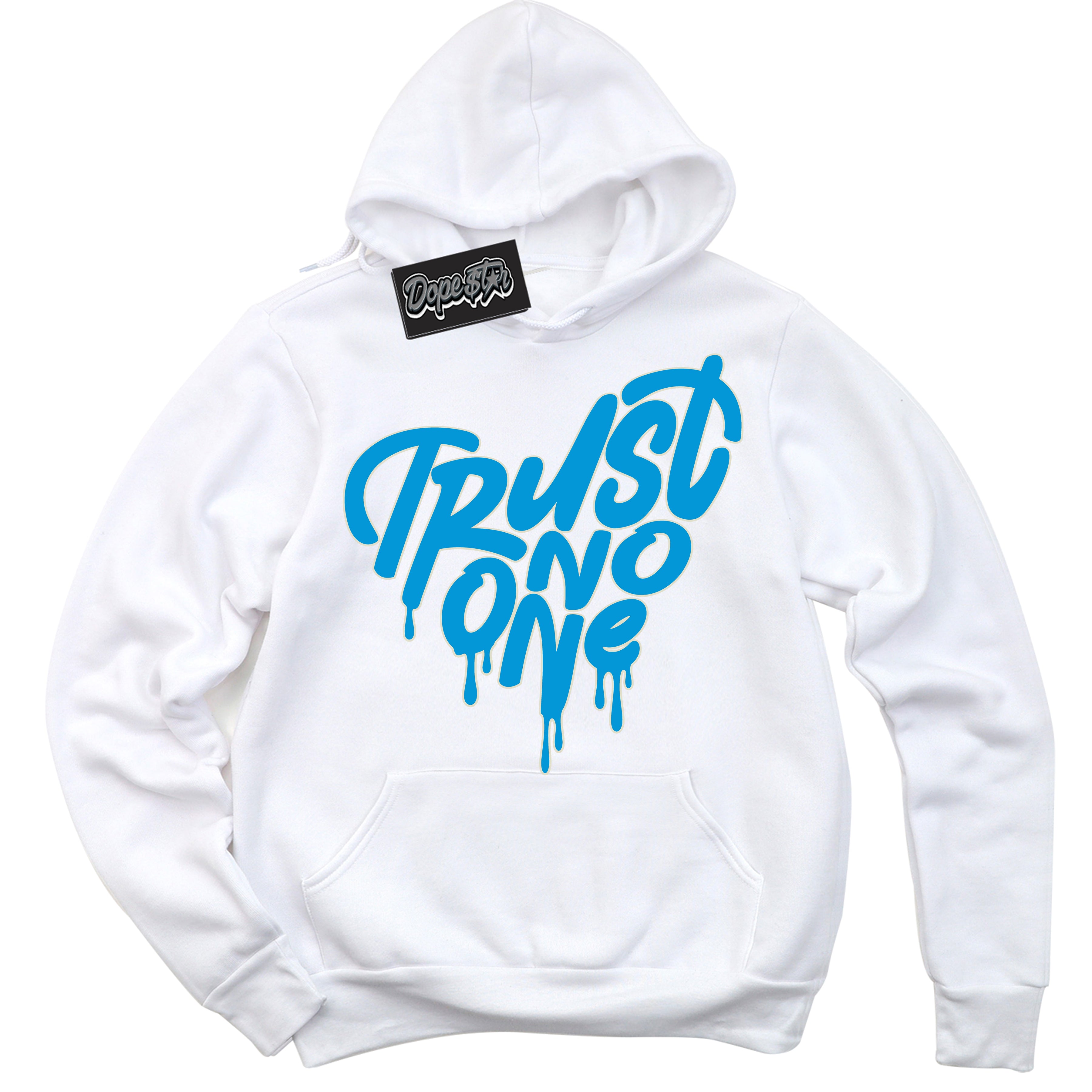 Dunk High Next Nature Light Khaki Star Blue 'Trust No One Heart' Hoodie – White Streetwear Sweatshirt | Sneaker Matching Hoodie for Dunk High Next Nature Light Khaki Star Blue | Urban Fashion for Trust No One Heart | Men's & Women's Streetwear Outfit by Sneaker Shirts Outlet.