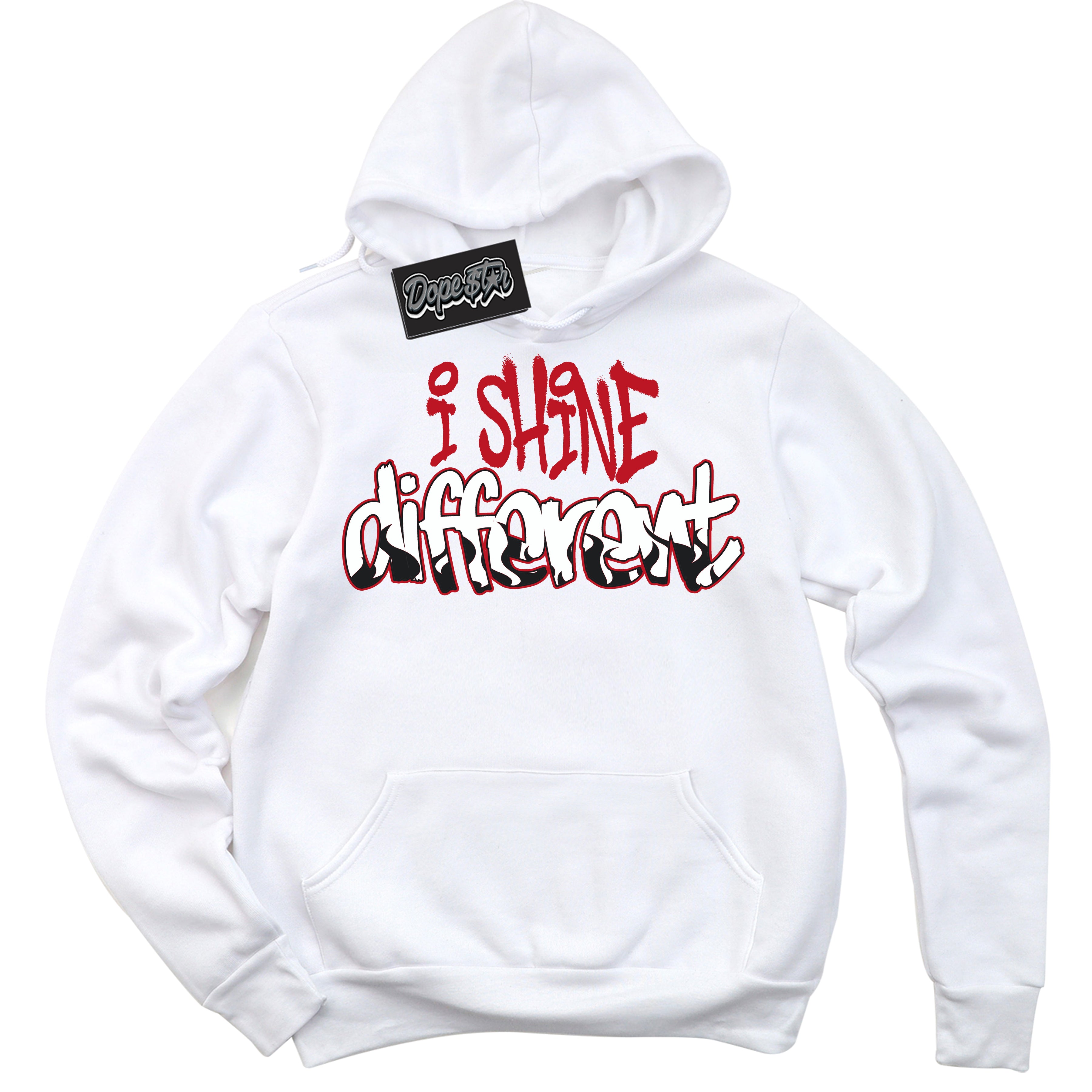 Cool White Hoodie with “ I Shine Different ”  design that Perfectly Matches Black Dragon Red Dunk.