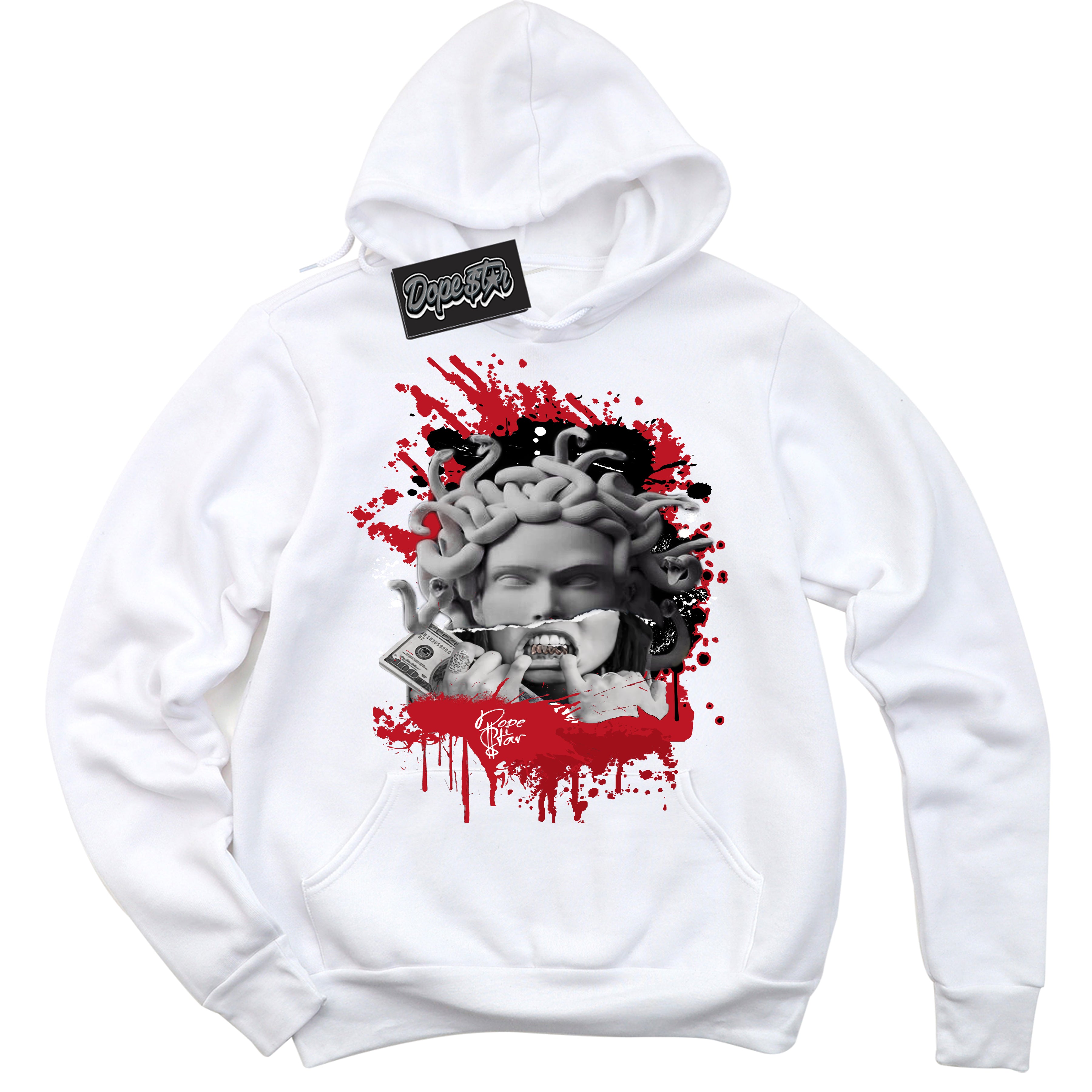Cool White Hoodie with “ Medusa ”  design that Perfectly Matches Black Dragon Red Dunk.
