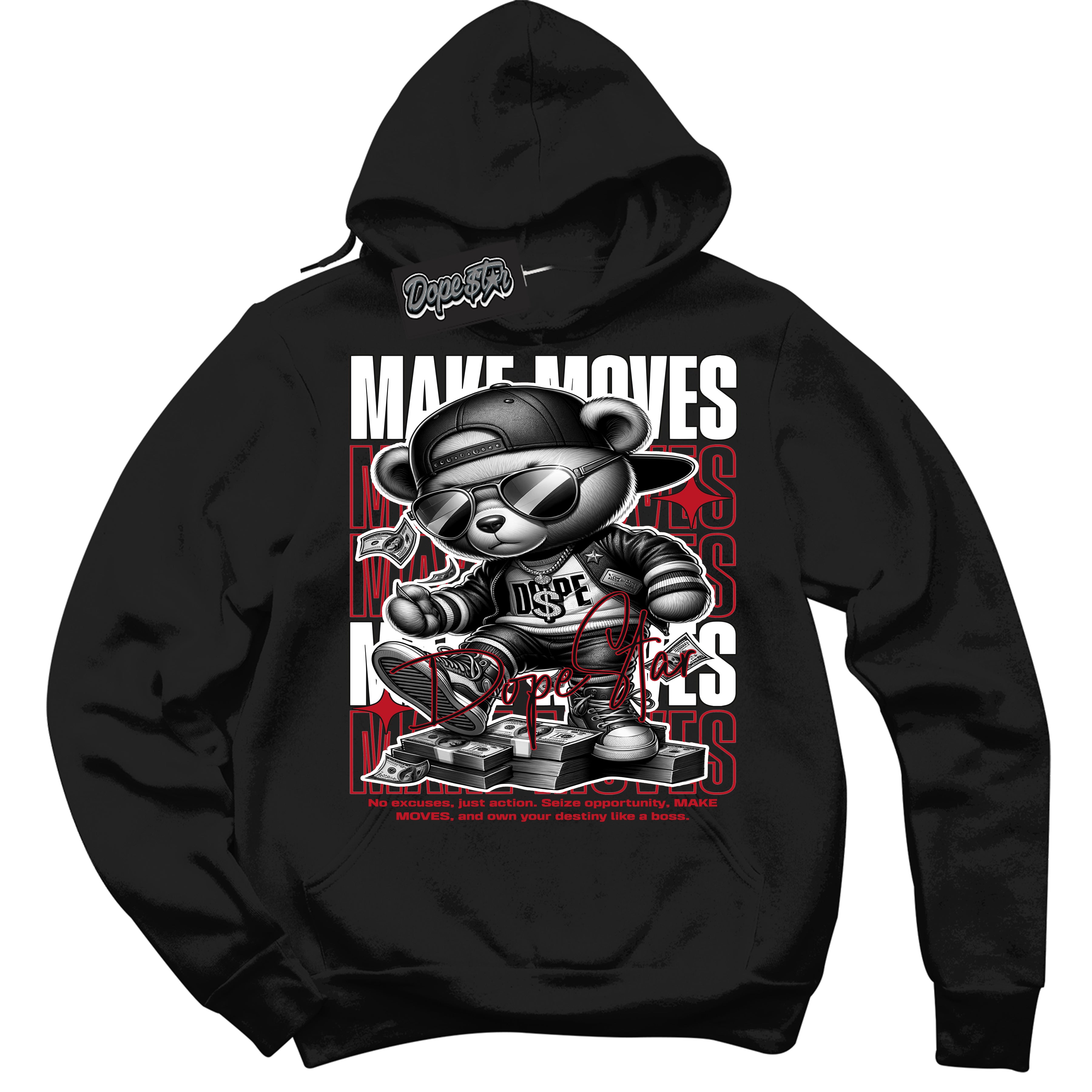 Cool Black Hoodie with “ Make Moves ”  design that Perfectly Matches Black Dragon Red Dunk.