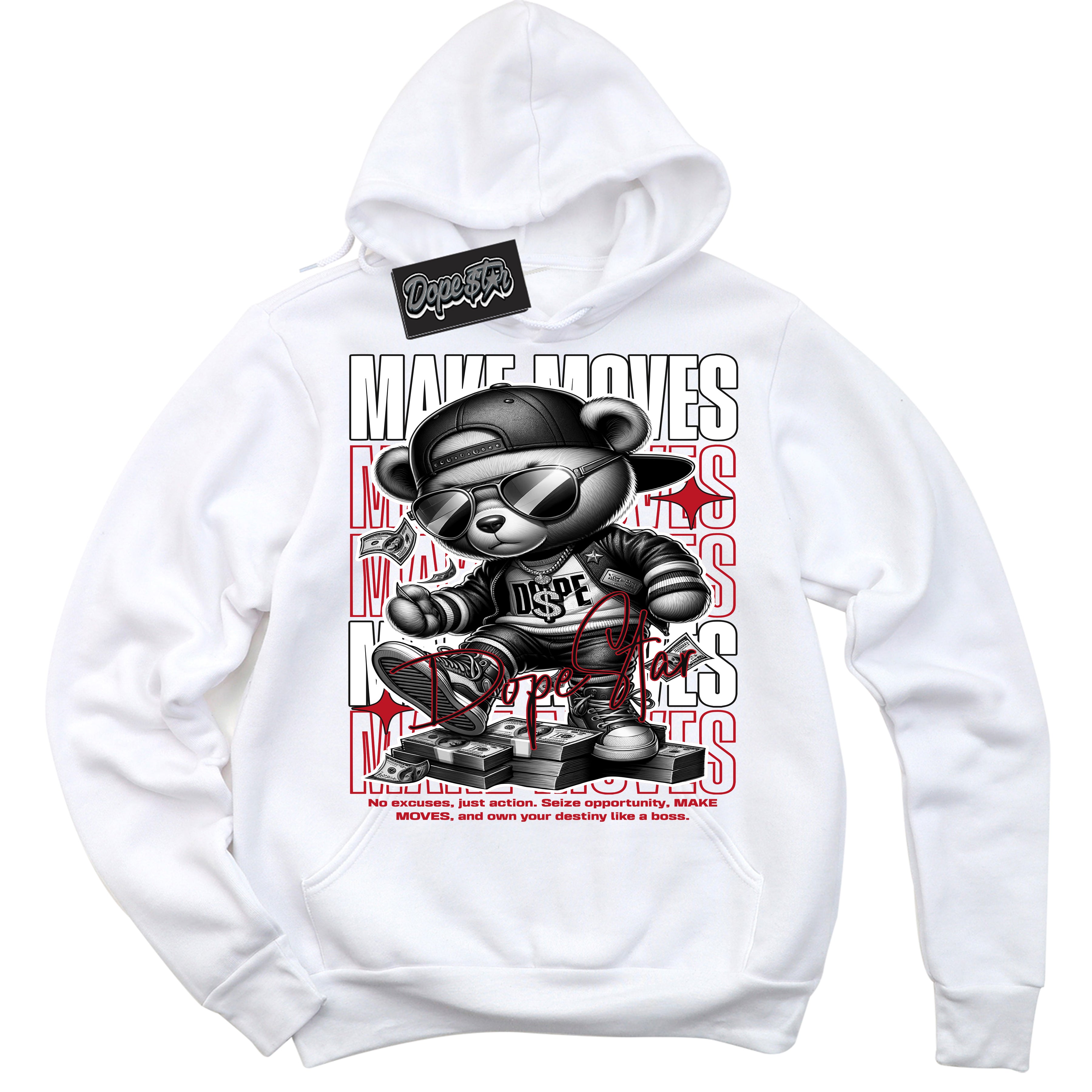 Cool White Hoodie with “ Make Moves ”  design that Perfectly Matches Black Dragon Red Dunk.