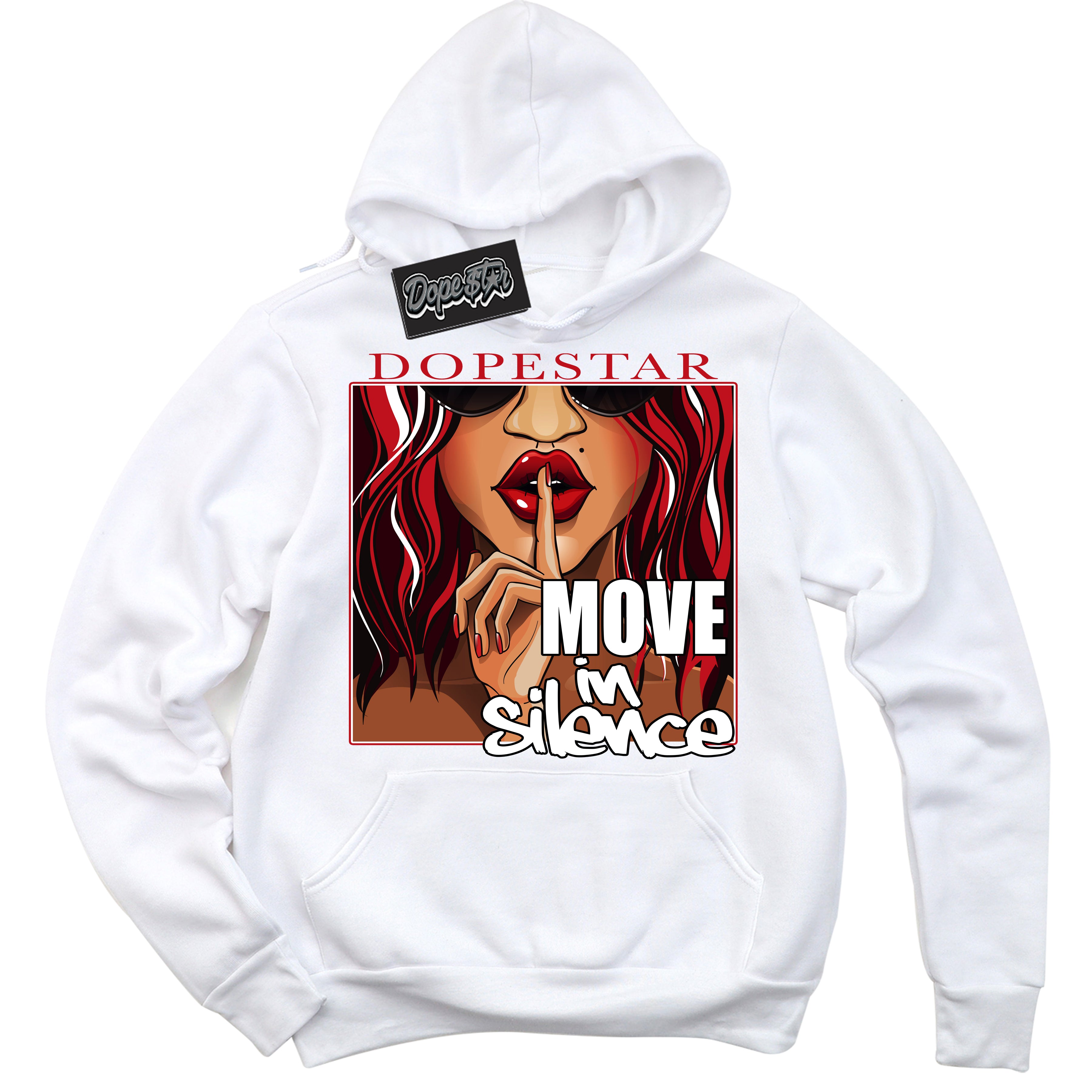 Cool White Hoodie with “ Move In Silence ”  design that Perfectly Matches Black Dragon Red Dunk.