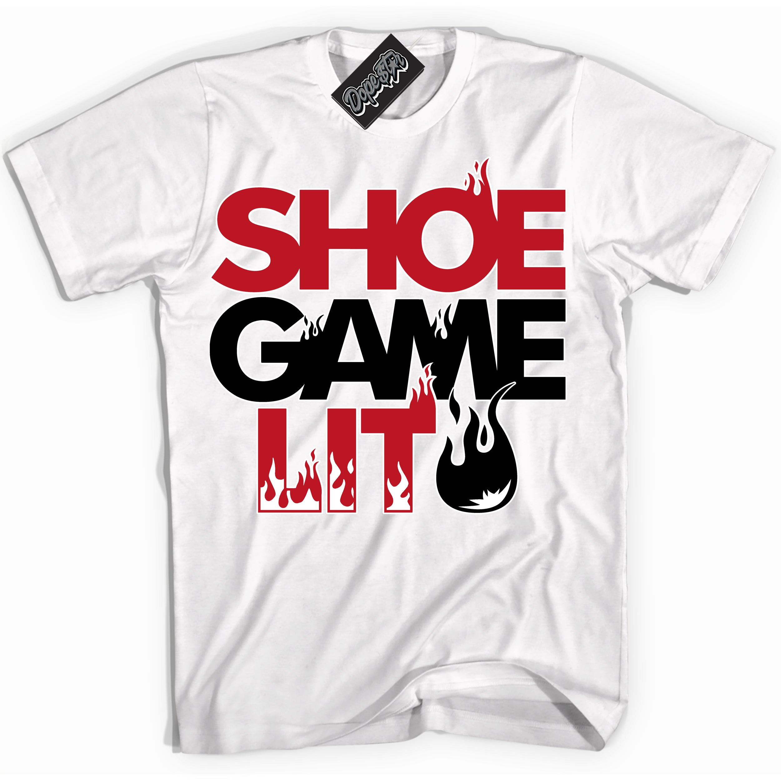 Cool White Shirt with “ Shoe Game Lit ” design that perfectly matches Black Dragon Red Dunk.