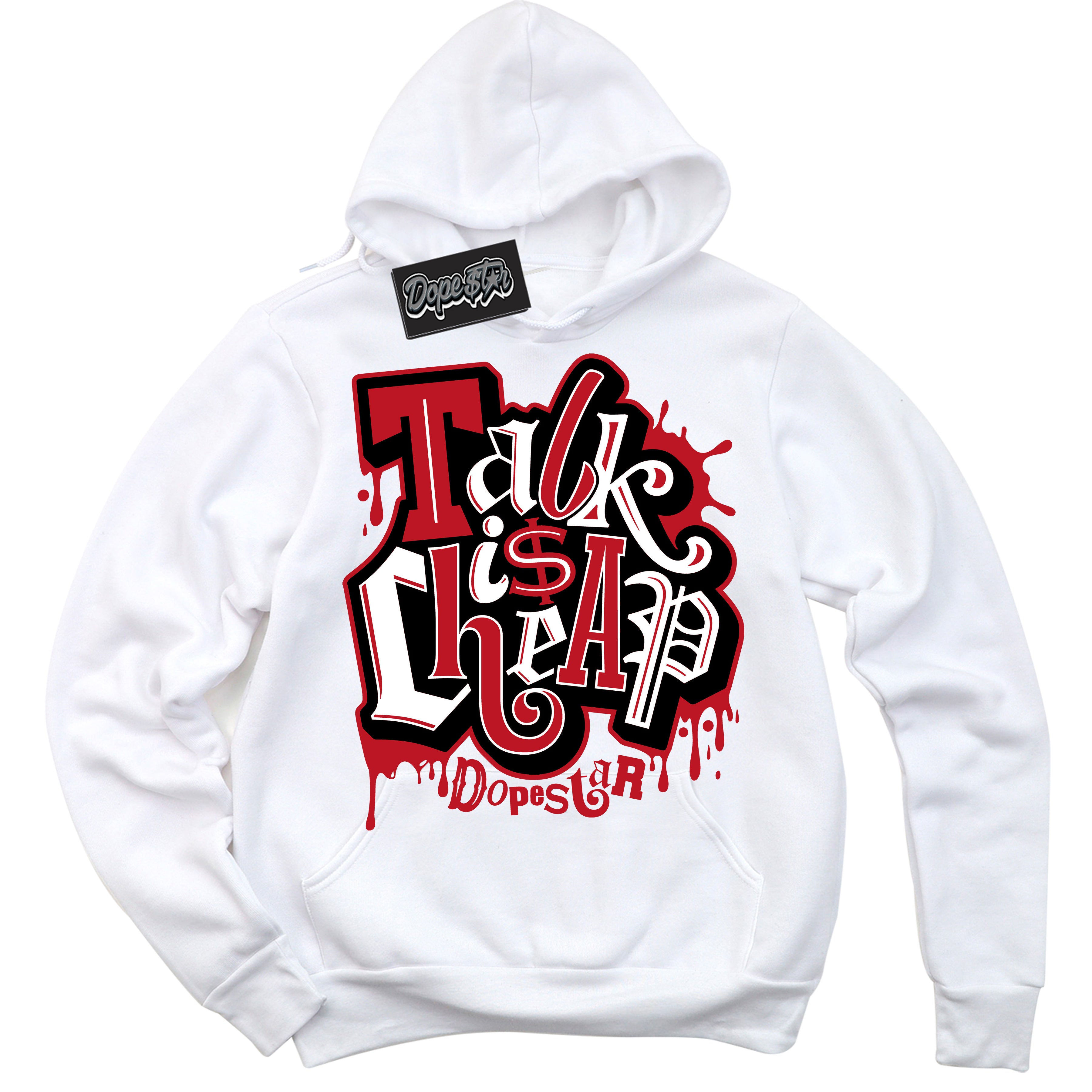 Cool White Hoodie with “ Talk Is Cheap ”  design that Perfectly Matches Black Dragon Red Dunk.