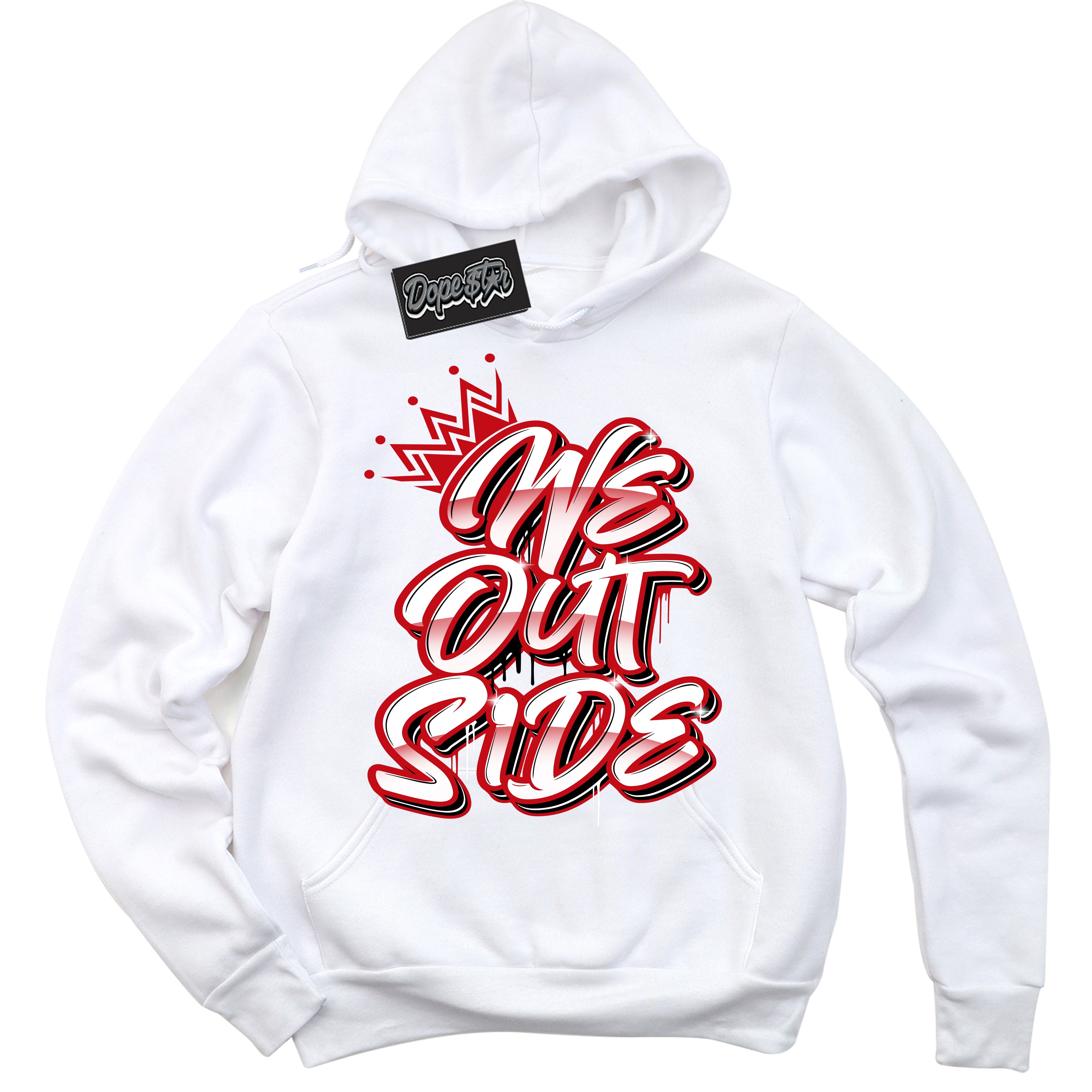 Cool White Hoodie with “ We Outside ”  design that Perfectly Matches Black Dragon Red Dunk.