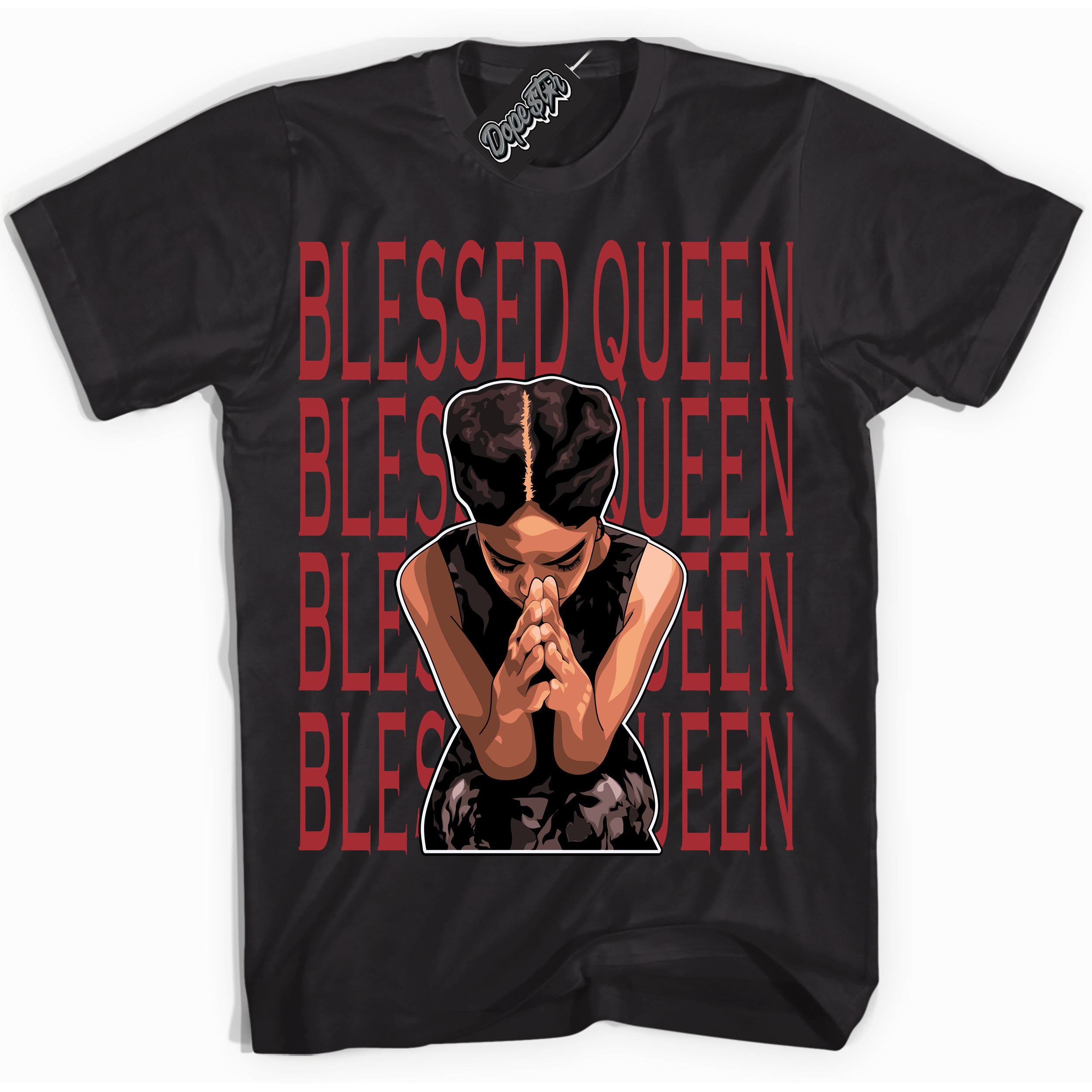 Dunk Low Black Toe Bright Crimson 'Blessed Queen' Shirt – Black Streetwear T-Shirt | Sneaker Matching Tee for Dunk Low Black Toe Bright Crimson | Men's & Women's Streetwear Outfit by Sneaker Shirts Outlet.