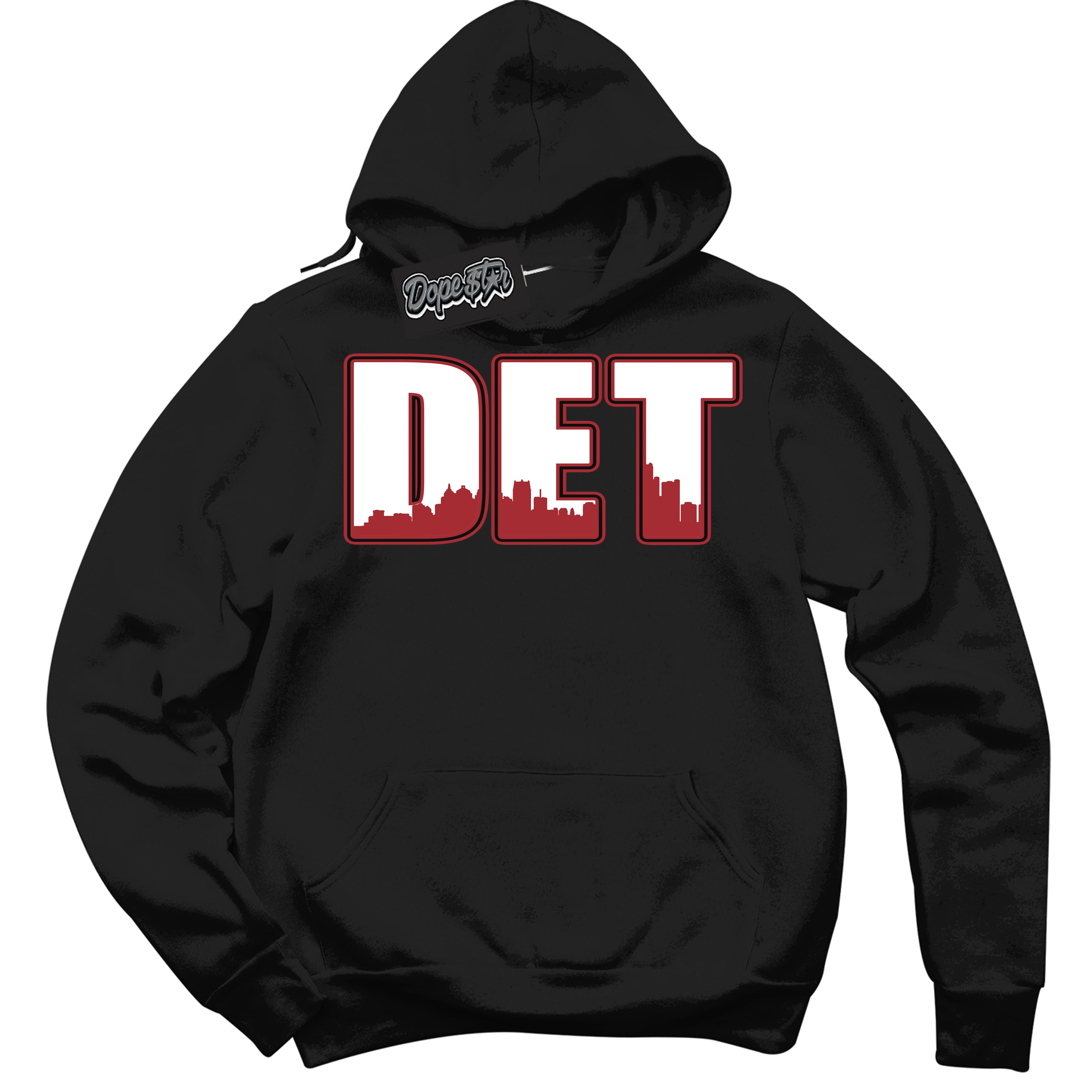 Dunk Low Black Toe Bright Crimson 'Detroit' Hoodie – Black Streetwear Sweatshirt | Sneaker Matching Hoodie for Dunk Low Black Toe Bright Crimson | Men's & Women's Streetwear Outfit by Sneaker Shirts Outlet.