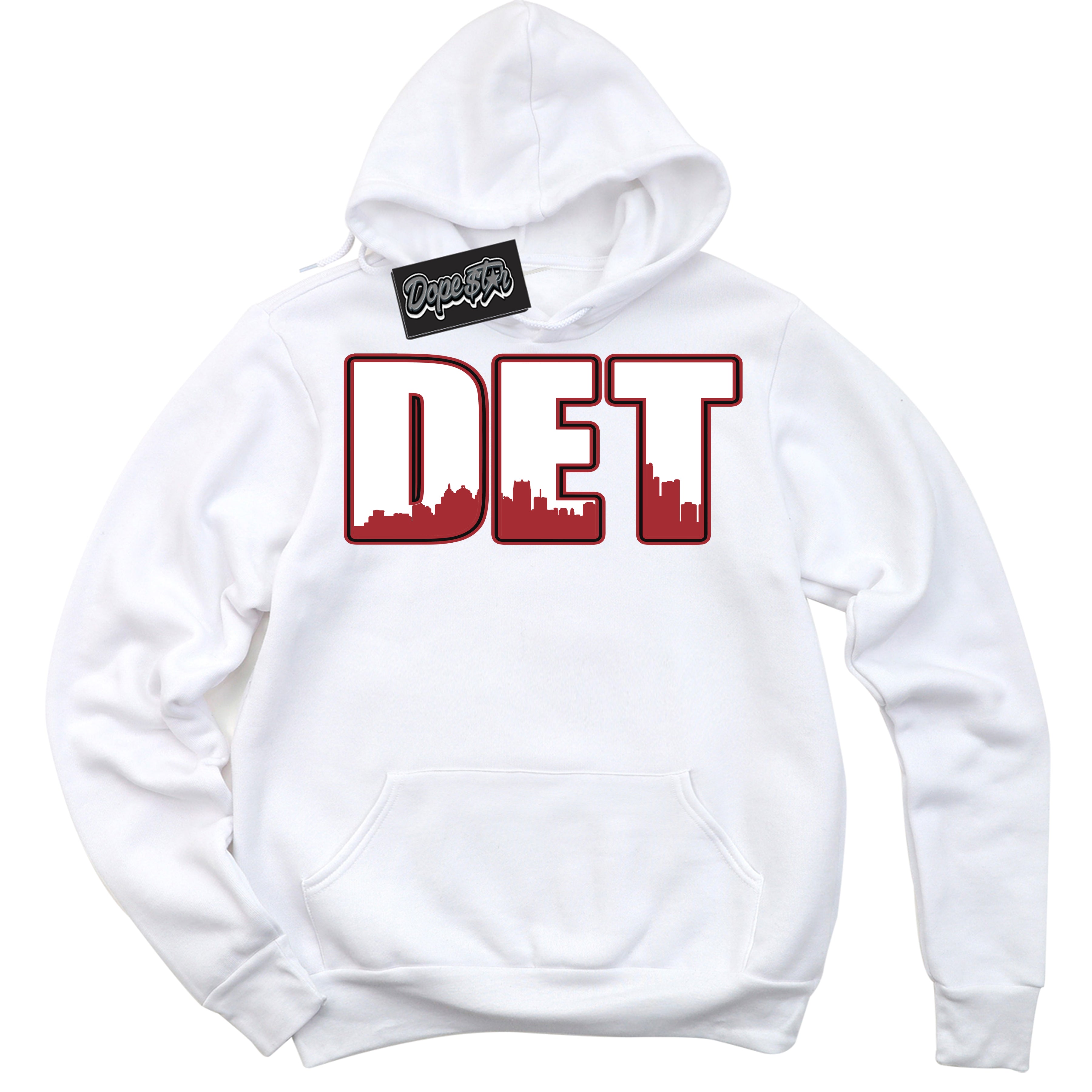 Dunk Low Black Toe Bright Crimson 'Detroit' Hoodie – White Streetwear Sweatshirt | Sneaker Matching Hoodie for Dunk Low Black Toe Bright Crimson | Men's & Women's Streetwear Outfit by Sneaker Shirts Outlet.