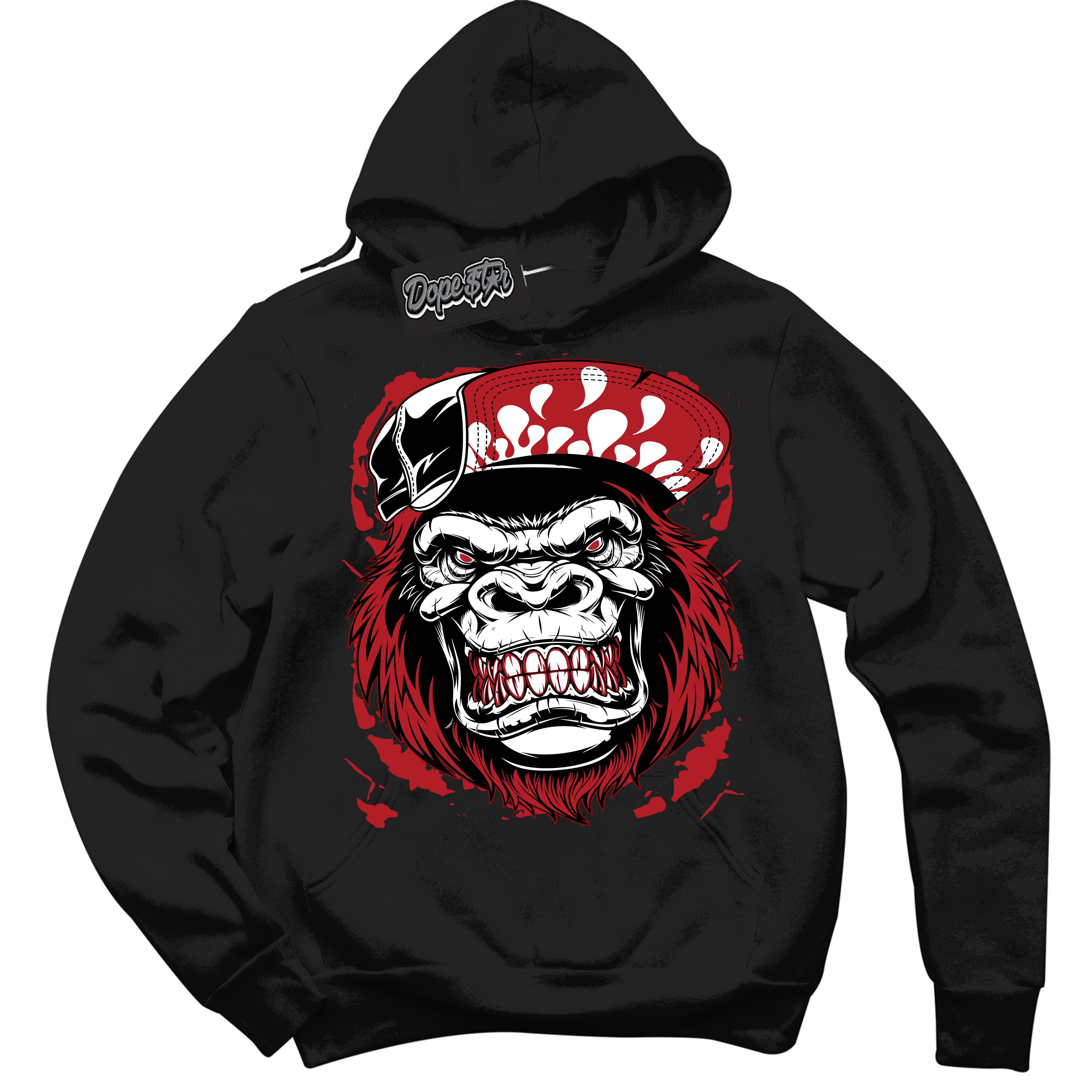 Dunk Low Black Toe Bright Crimson 'Gorilla Beast' Hoodie – Black Streetwear Sweatshirt | Sneaker Matching Hoodie for Dunk Low Black Toe Bright Crimson | Men's & Women's Streetwear Outfit by Sneaker Shirts Outlet.