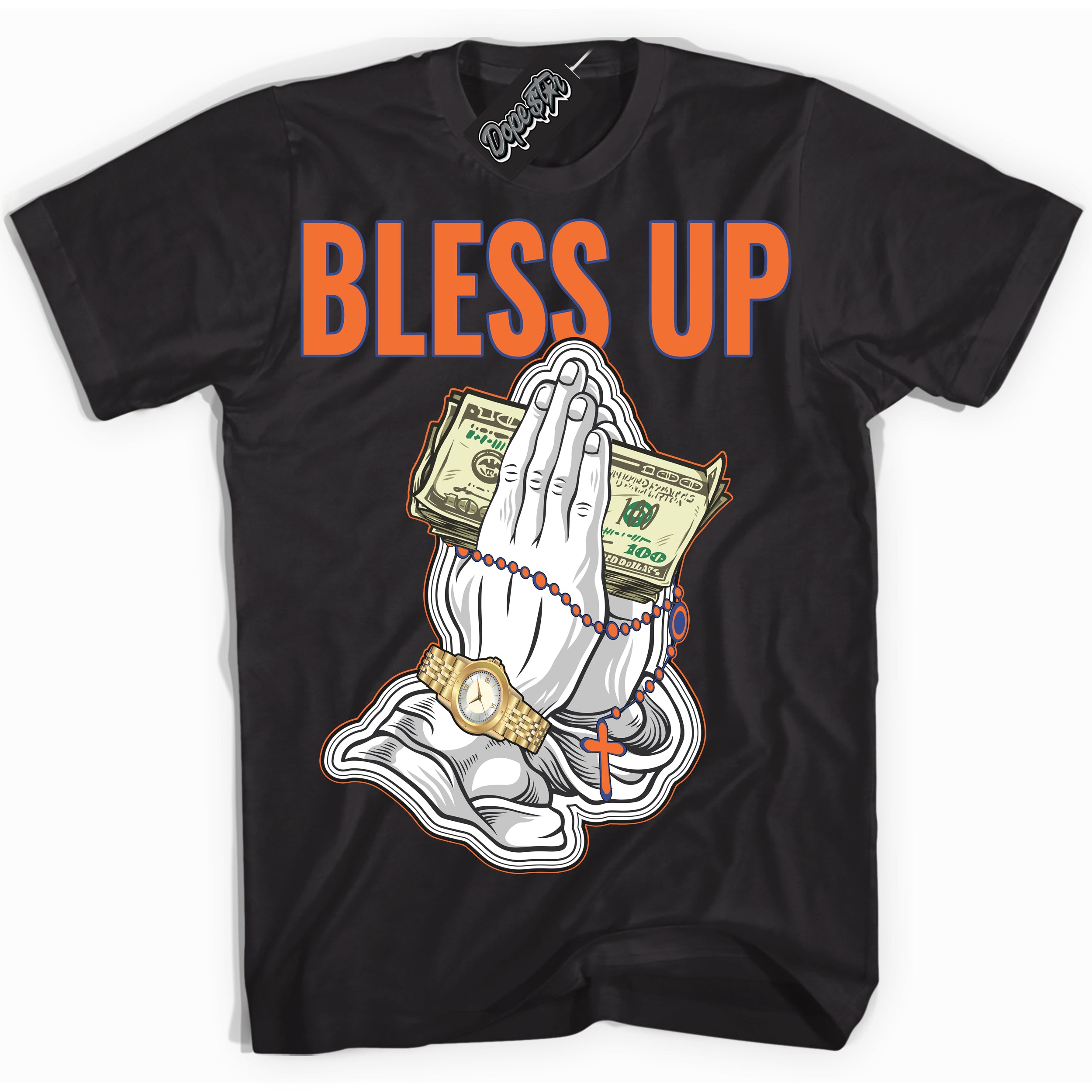 Cool Black Shirt with “ Bless Up ” design that perfectly matches Low Knicks.