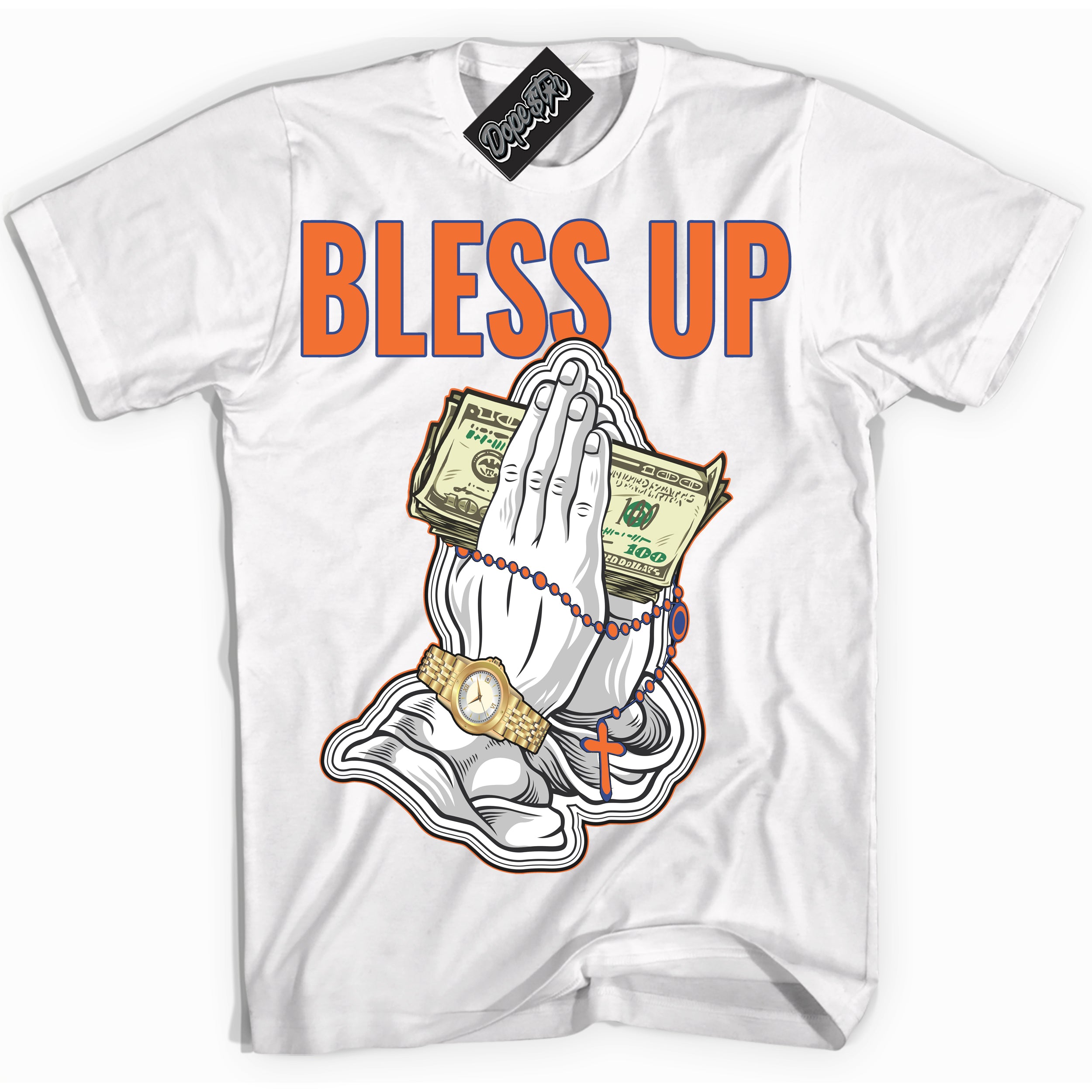Cool White Shirt with “ Bless Up ” design that perfectly matches Low Knicks.