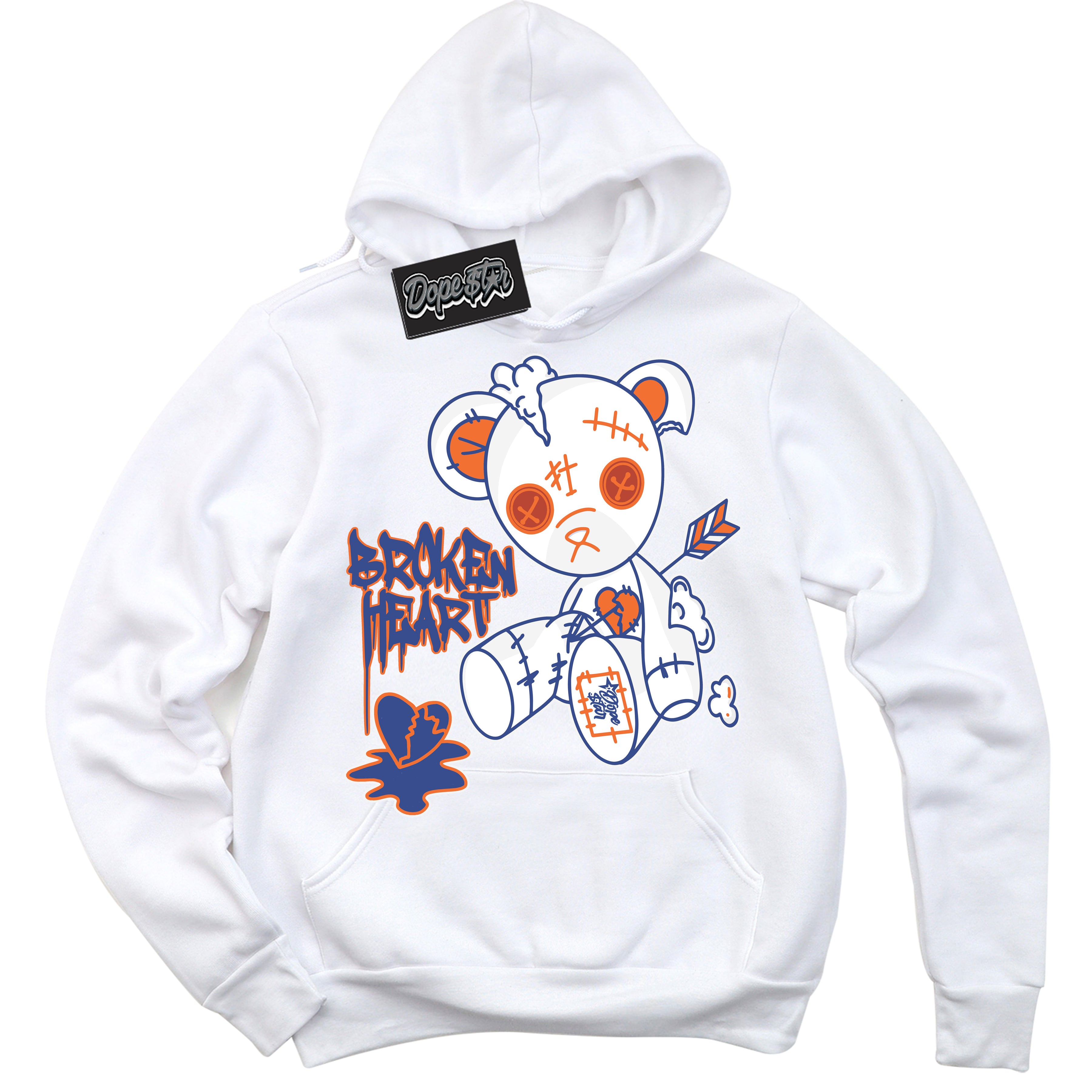 Cool White Hoodie with “ Broken Heart Bear ” design that Perfectly Matches Low Knicks.