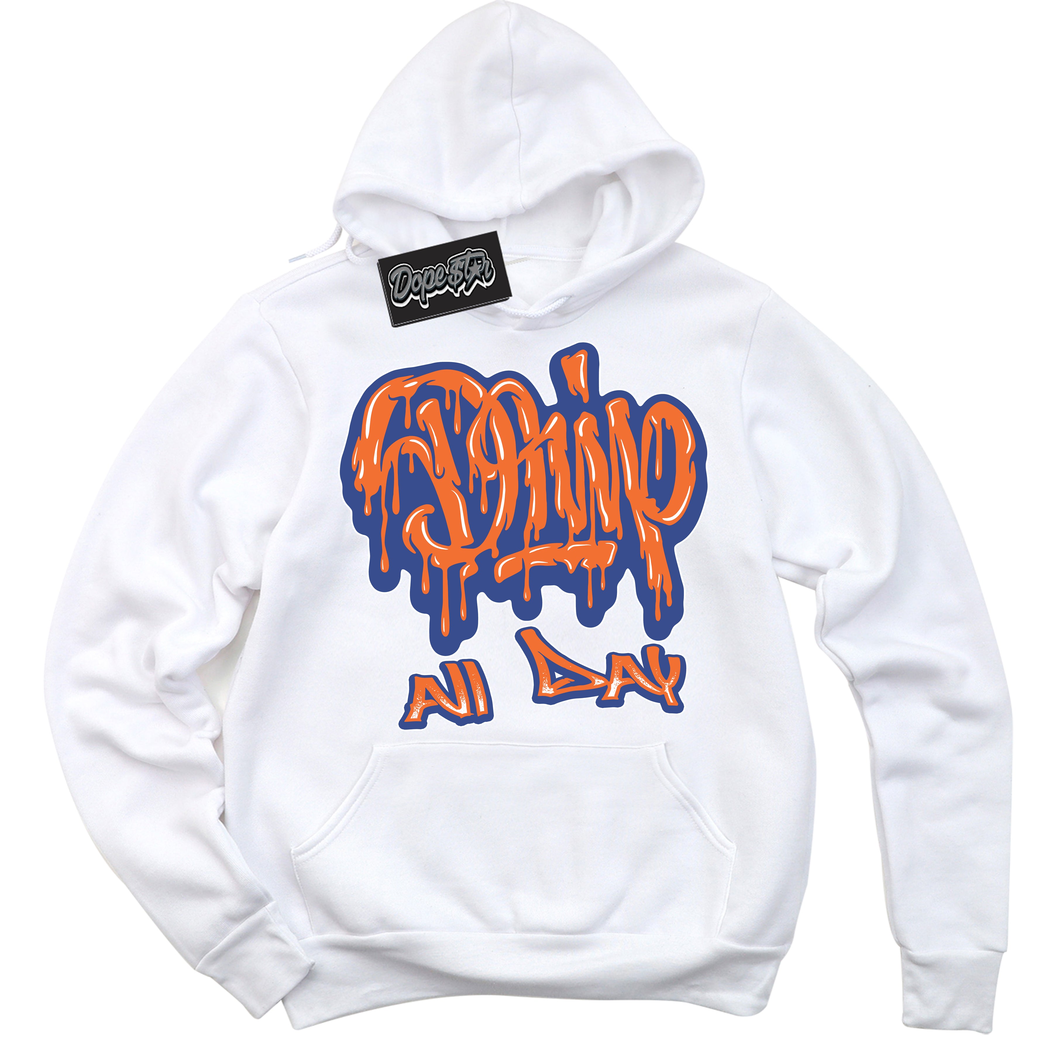 Cool White Hoodie with “ Drip All Day ” design that Perfectly Matches Low Knicks.