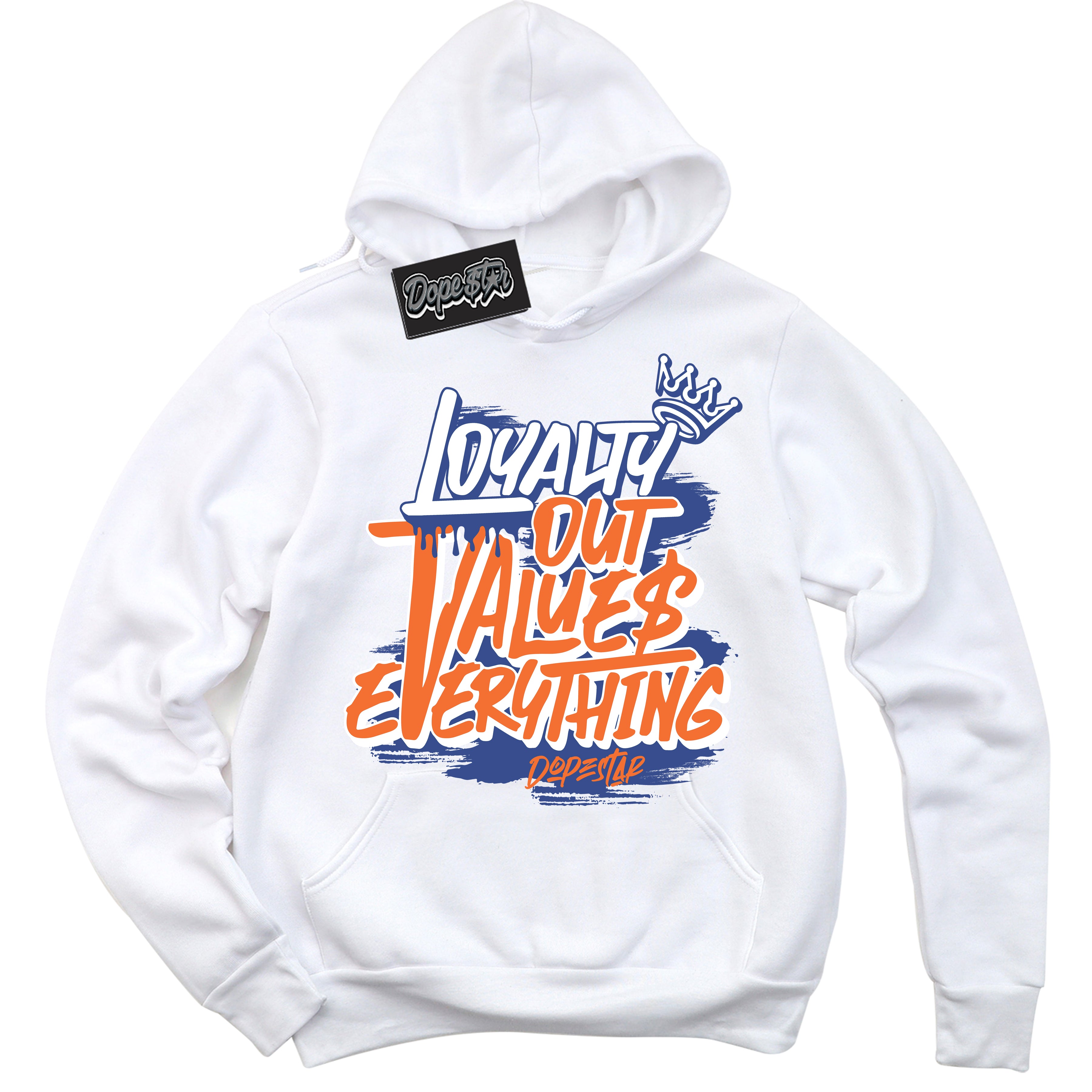 Cool White Hoodie with “ Loyalty Out Values Everything ”  design that Perfectly Matches Low Knicks.