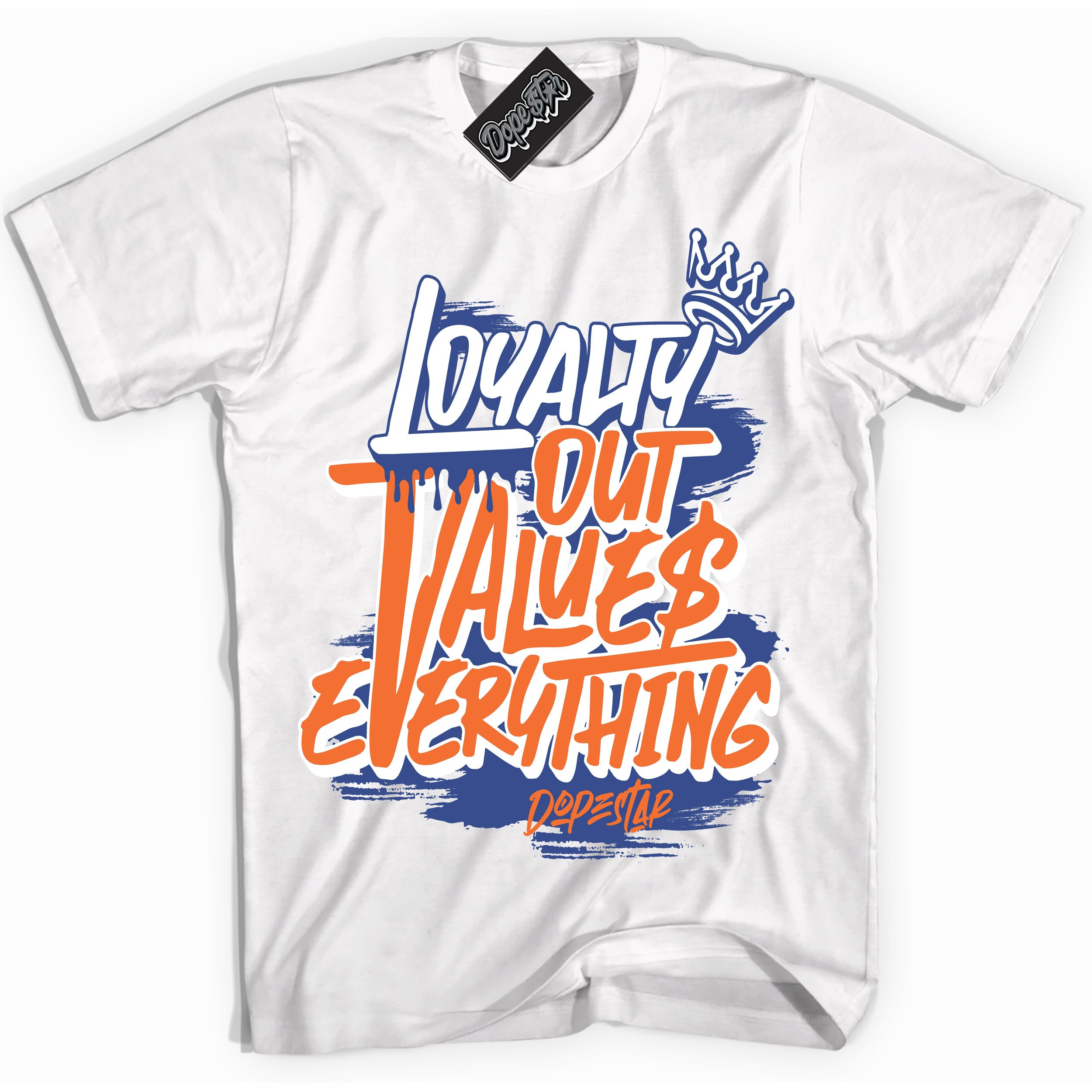 Cool White Shirt with “ Loyalty Out Values Everything ” design that perfectly matches Low Knicks.