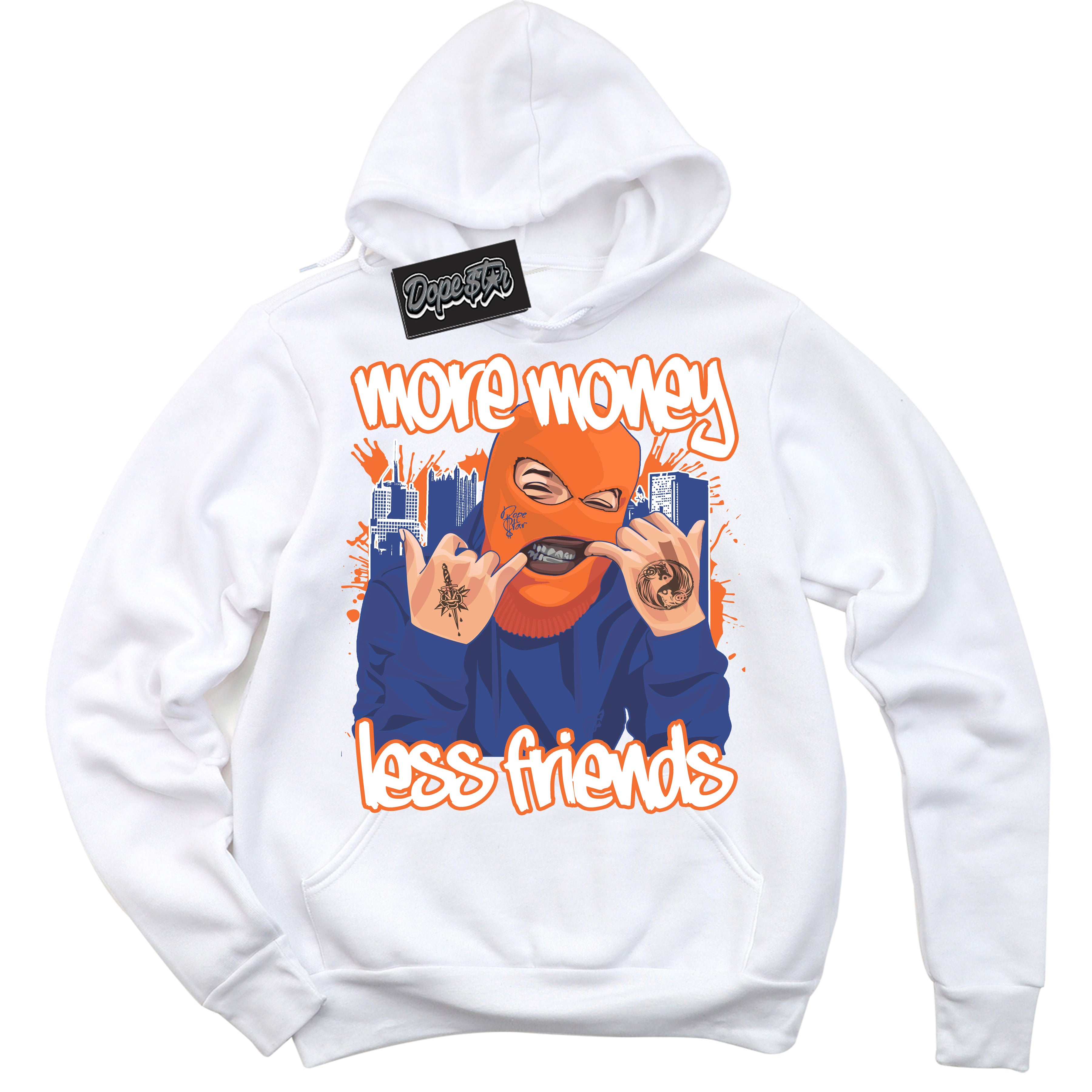 Cool White Hoodie with “ More Money Less Friends ” design that Perfectly Matches Low Knicks.