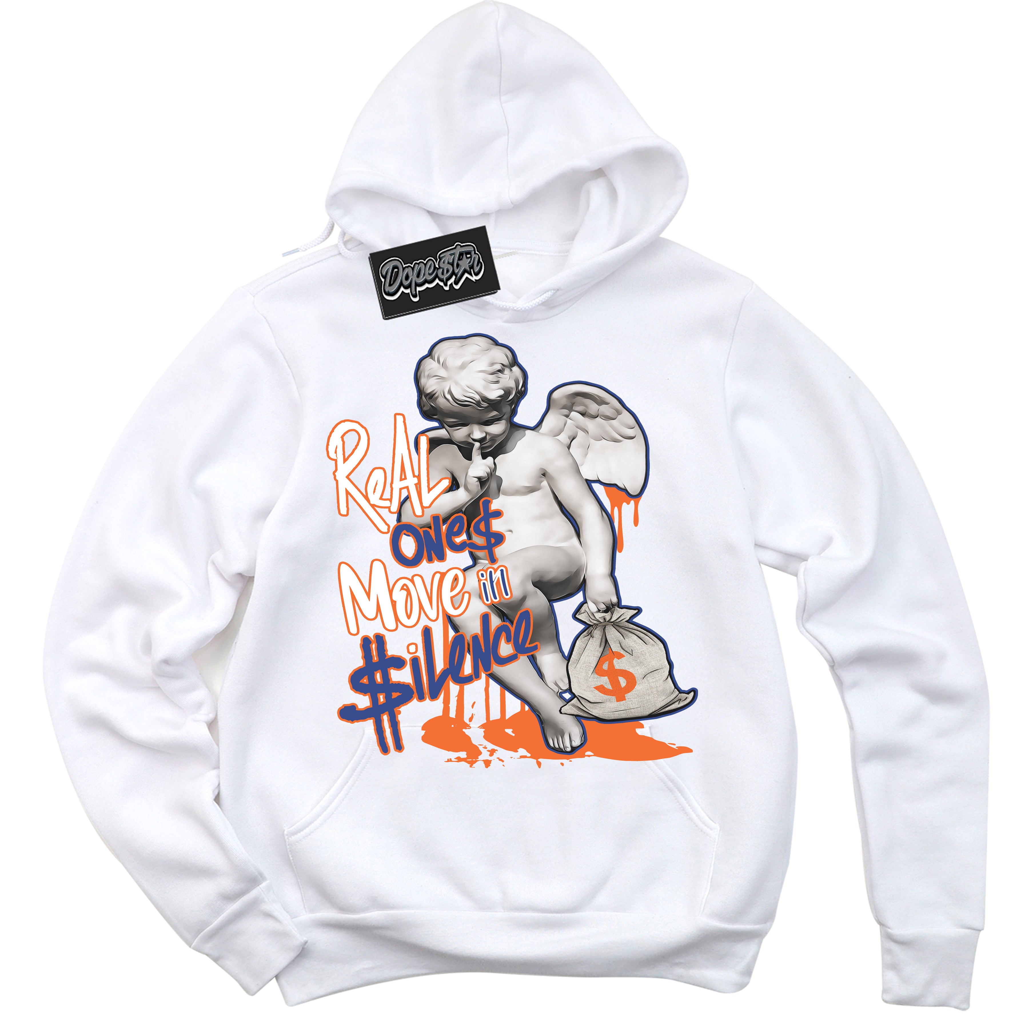 Cool White Hoodie with “ Real One Cherub ” design that Perfectly Matches Low Knicks.