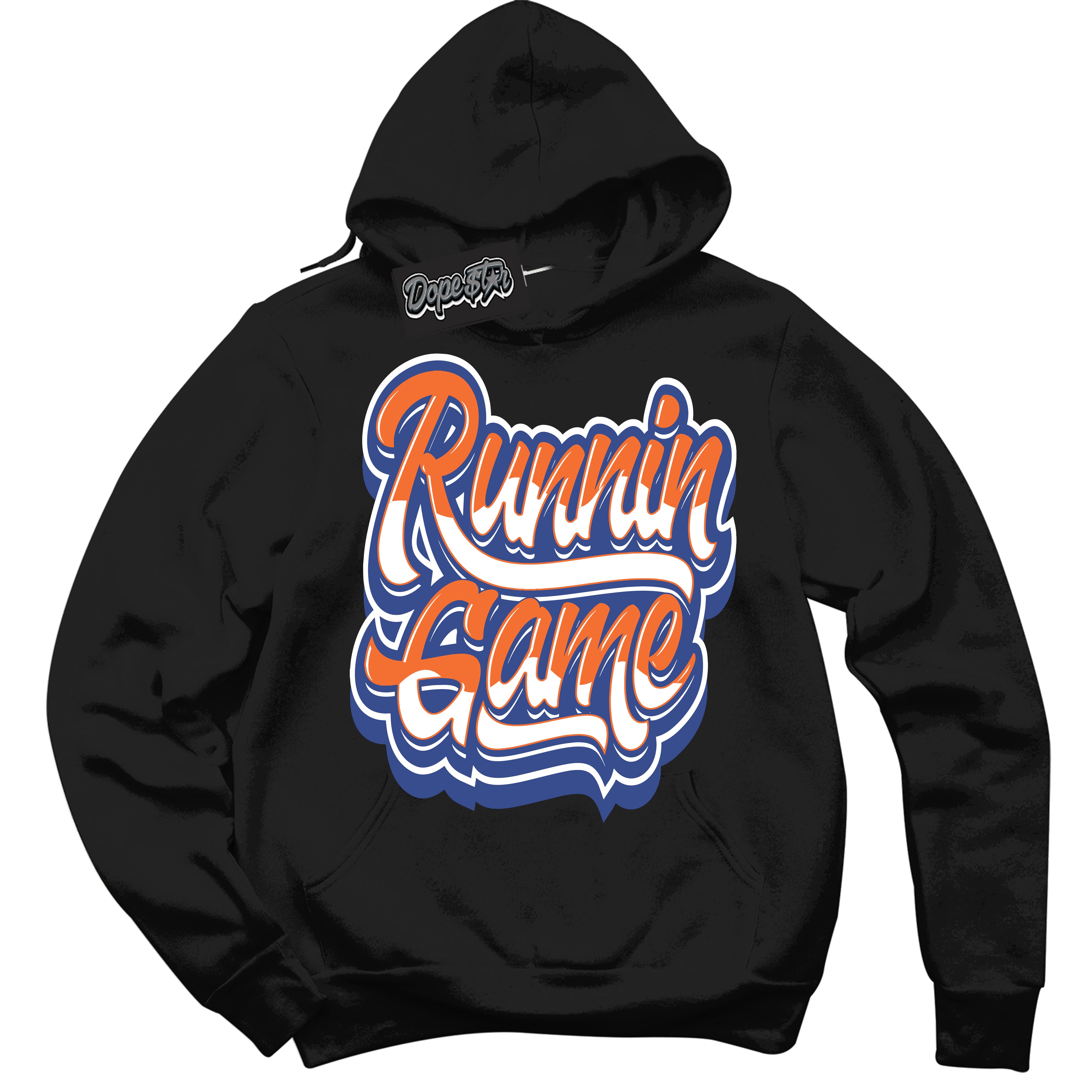Cool Black Hoodie with “ Running Game ” design that Perfectly Matches Low Knicks.