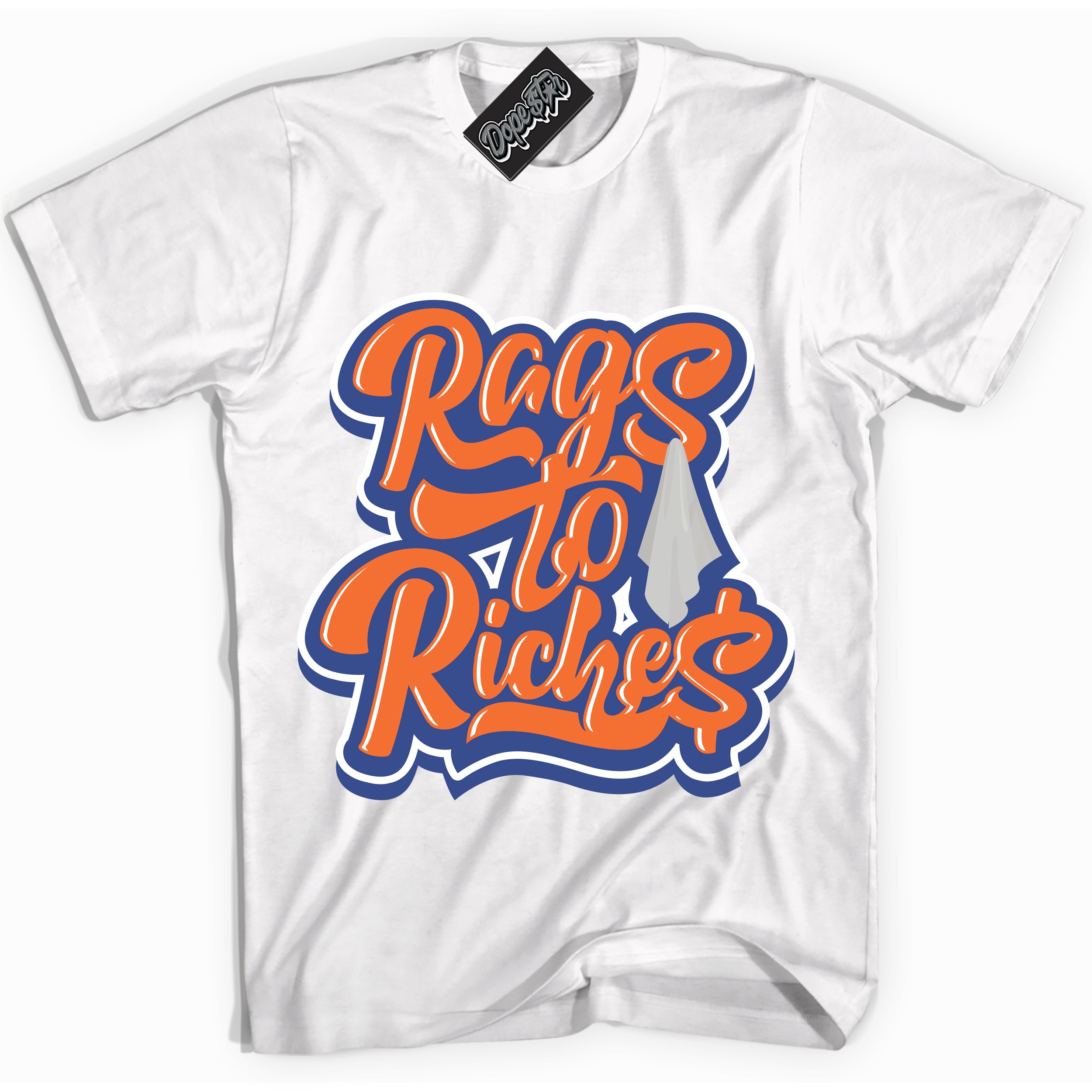 Cool White Shirt with “ Rags To Riches ” design that perfectly matches Low Knicks.