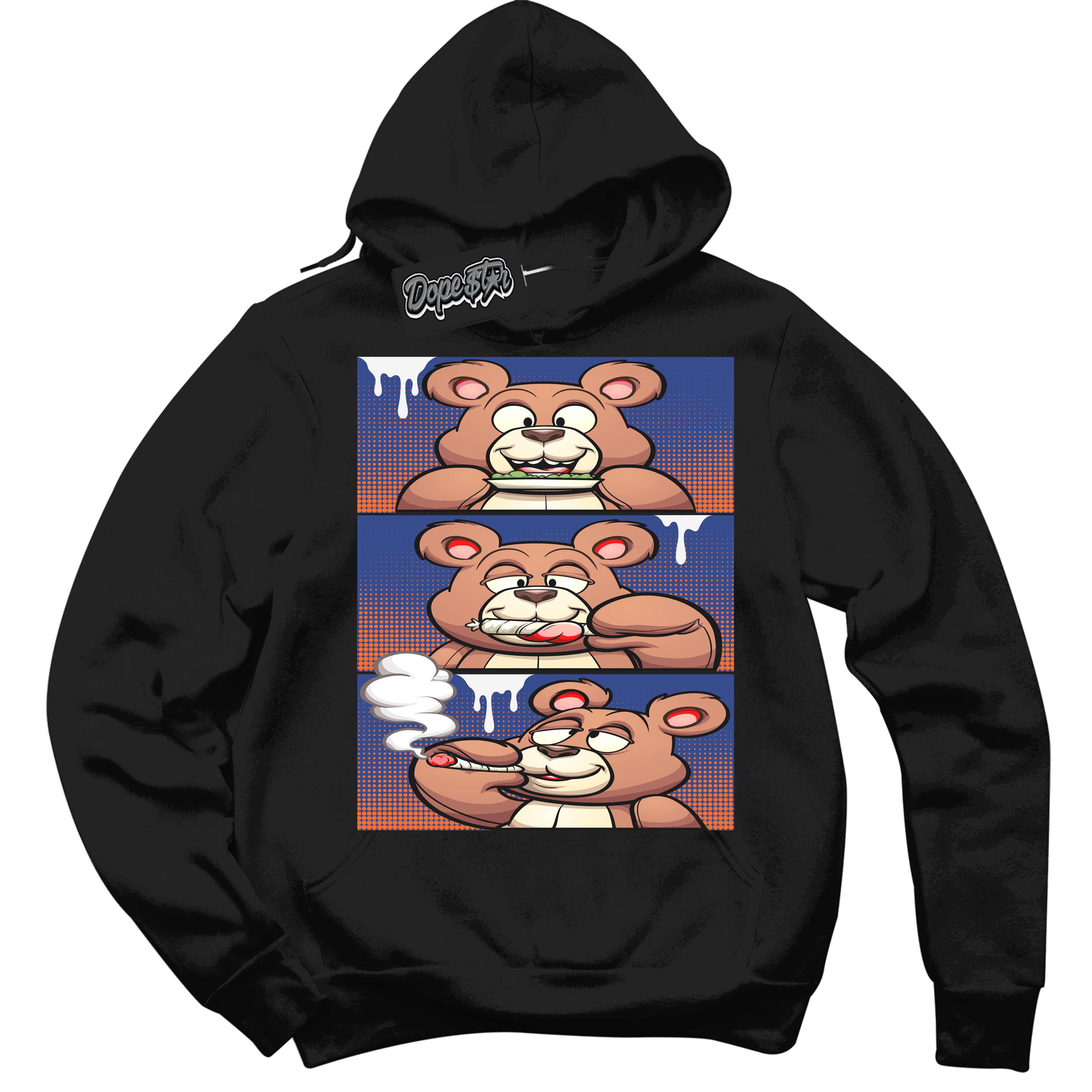 Cool Black Hoodie with “ Roll It Lick It Smoke It Bear ” design that Perfectly Matches Low Knicks.