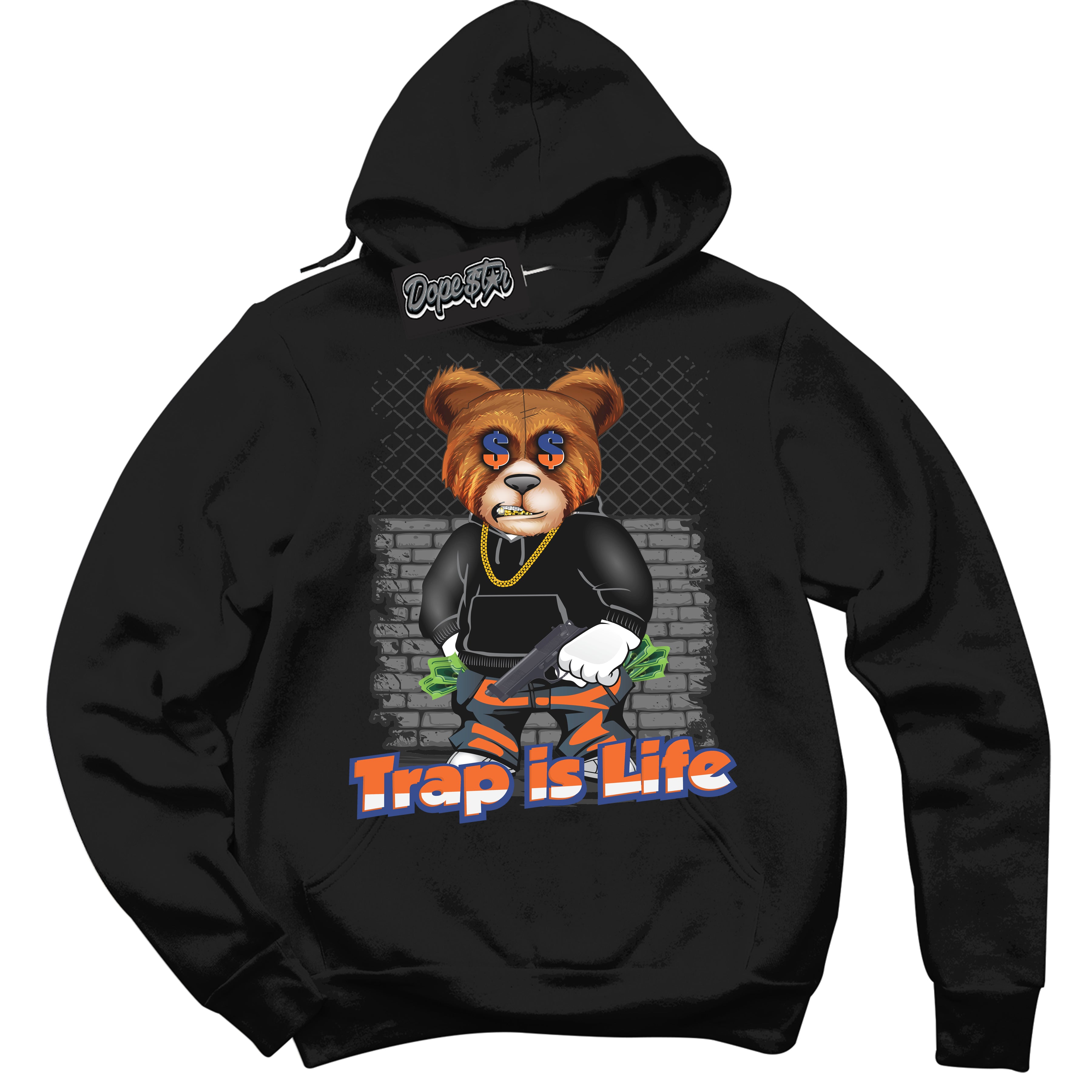 Cool Black Hoodie with “ Trap Is Life ” design that Perfectly Matches Low Knicks.