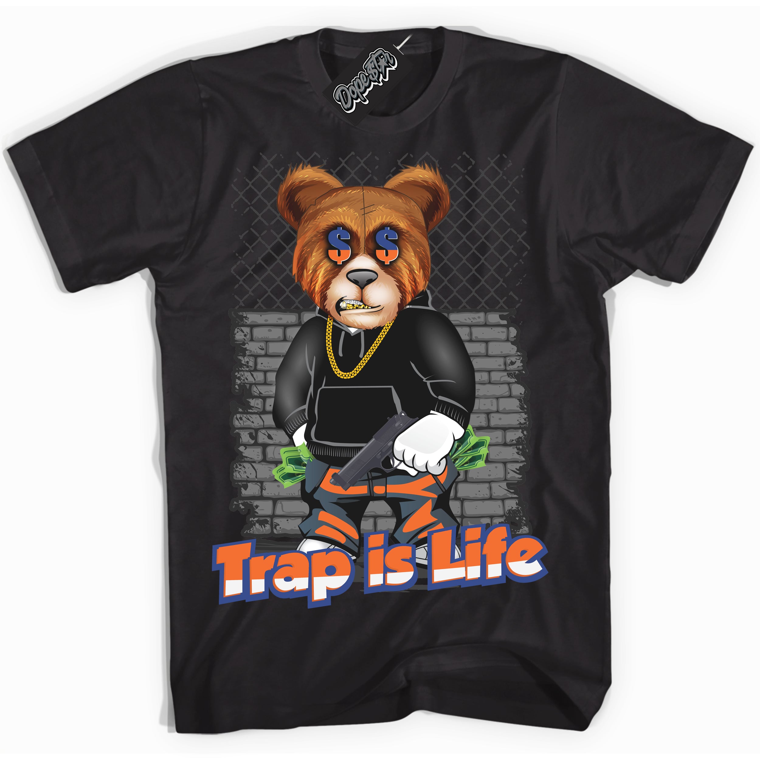 Cool Black Shirt with “ Trap Is Life ” design that perfectly matches Low Knicks.