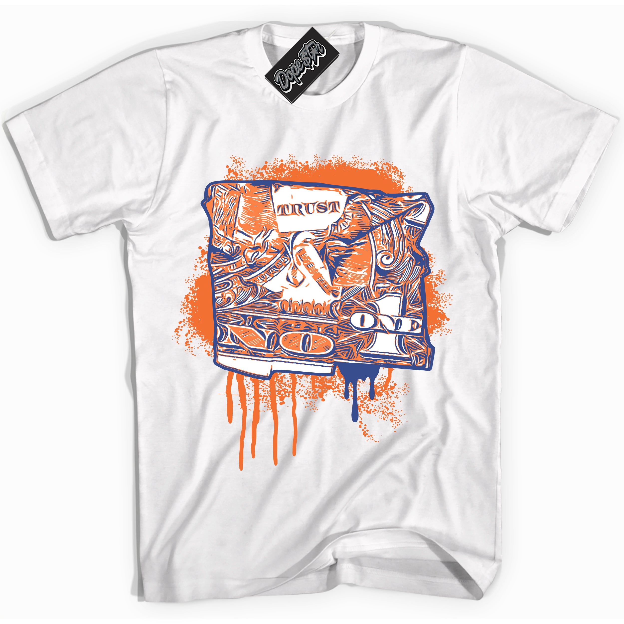 Cool White Shirt with “ Trust No One Dollar ” design that perfectly matches Low Knicks.