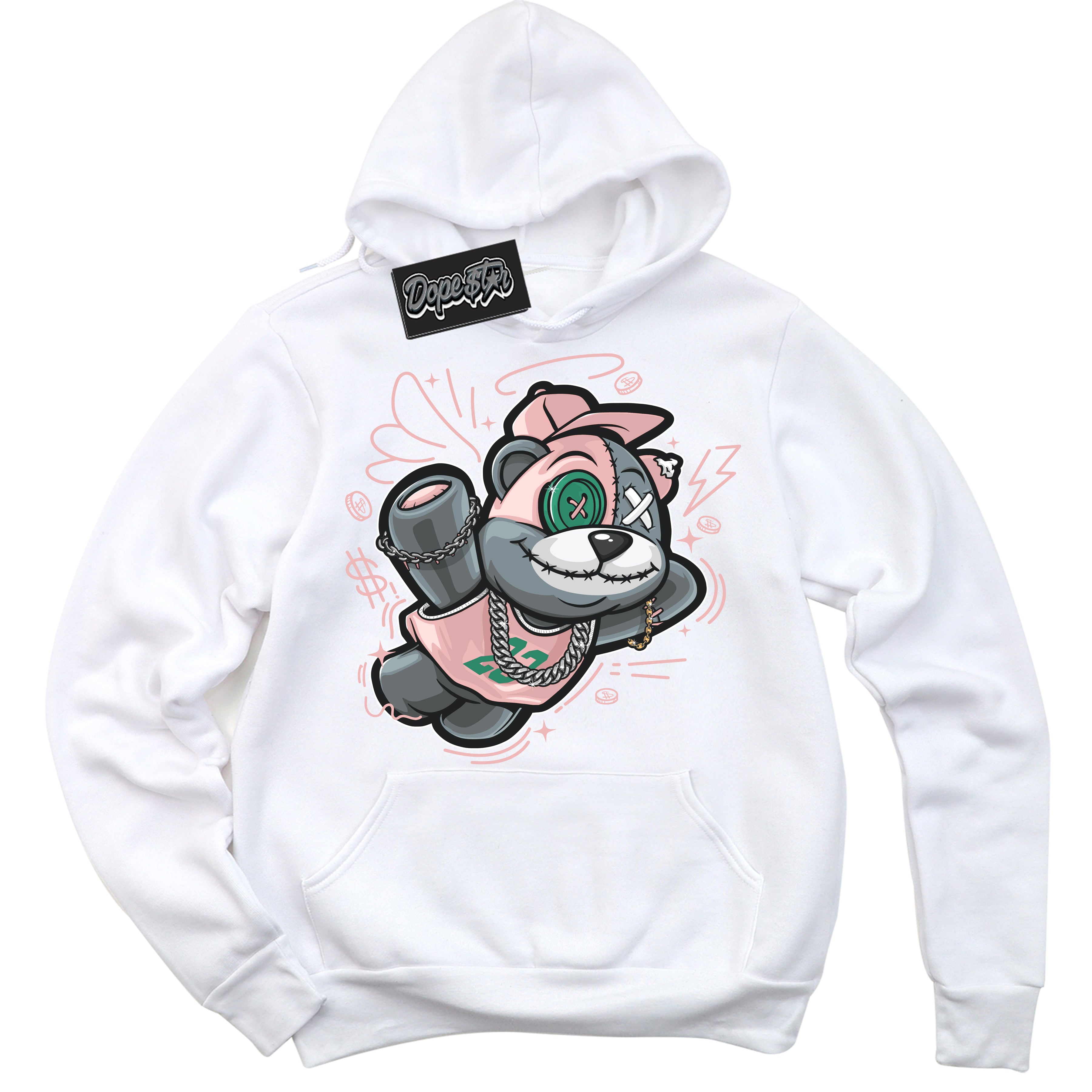 Cool White Hoodie with “ Slam Dunk Bear ”  design that Perfectly Matches Malachite Dunks Dunks.