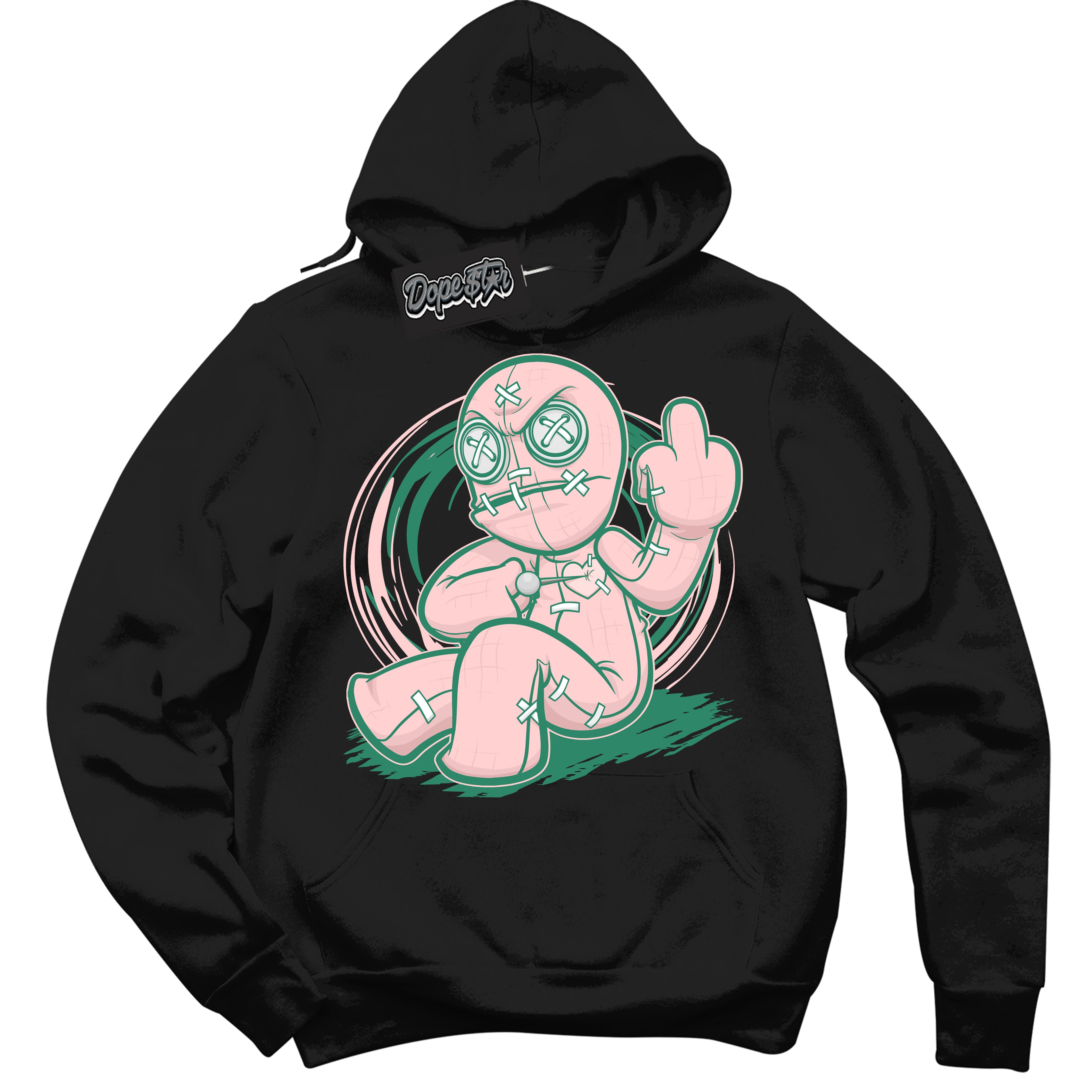 Cool Black Hoodie with “ Voodoo Doll ”  design that Perfectly Matches Malachite Dunks Dunks.