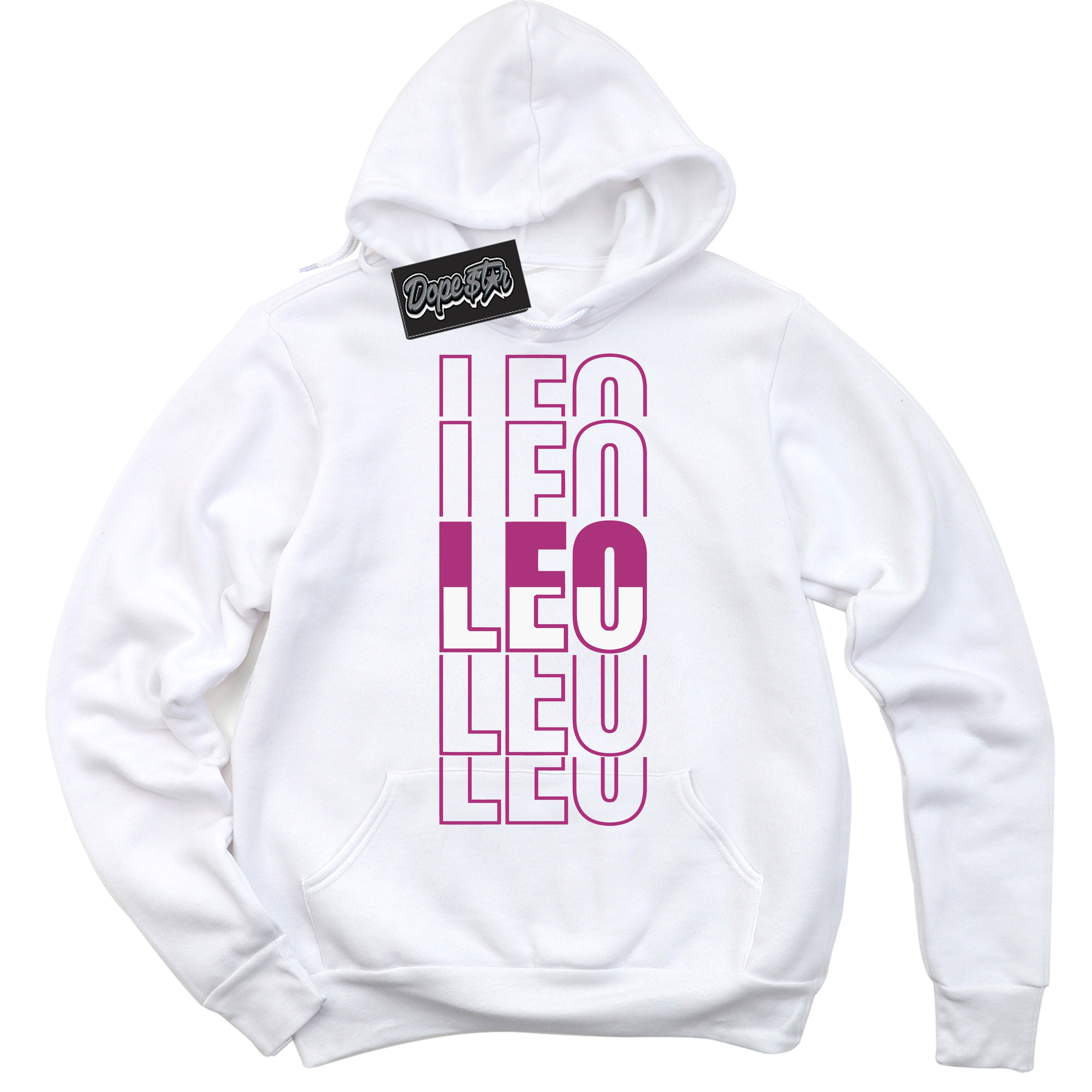 Dunk Low Next Nature Hot Fuchsia Dunk 'Leo' Hoodie - White Streetwear Mockup | Sneakerhead Sweatshirt Matching Dunk Low Next Nature Hot Fuchsia Dunk | Leo Urban Streetwear for Sneaker Matching OOTD | Outfits that pair perfectly with your ND Low Next Nature Hot Fuchsia Dunk | Sneakerhead Fashion Must-Have Apparel for Men and Women.